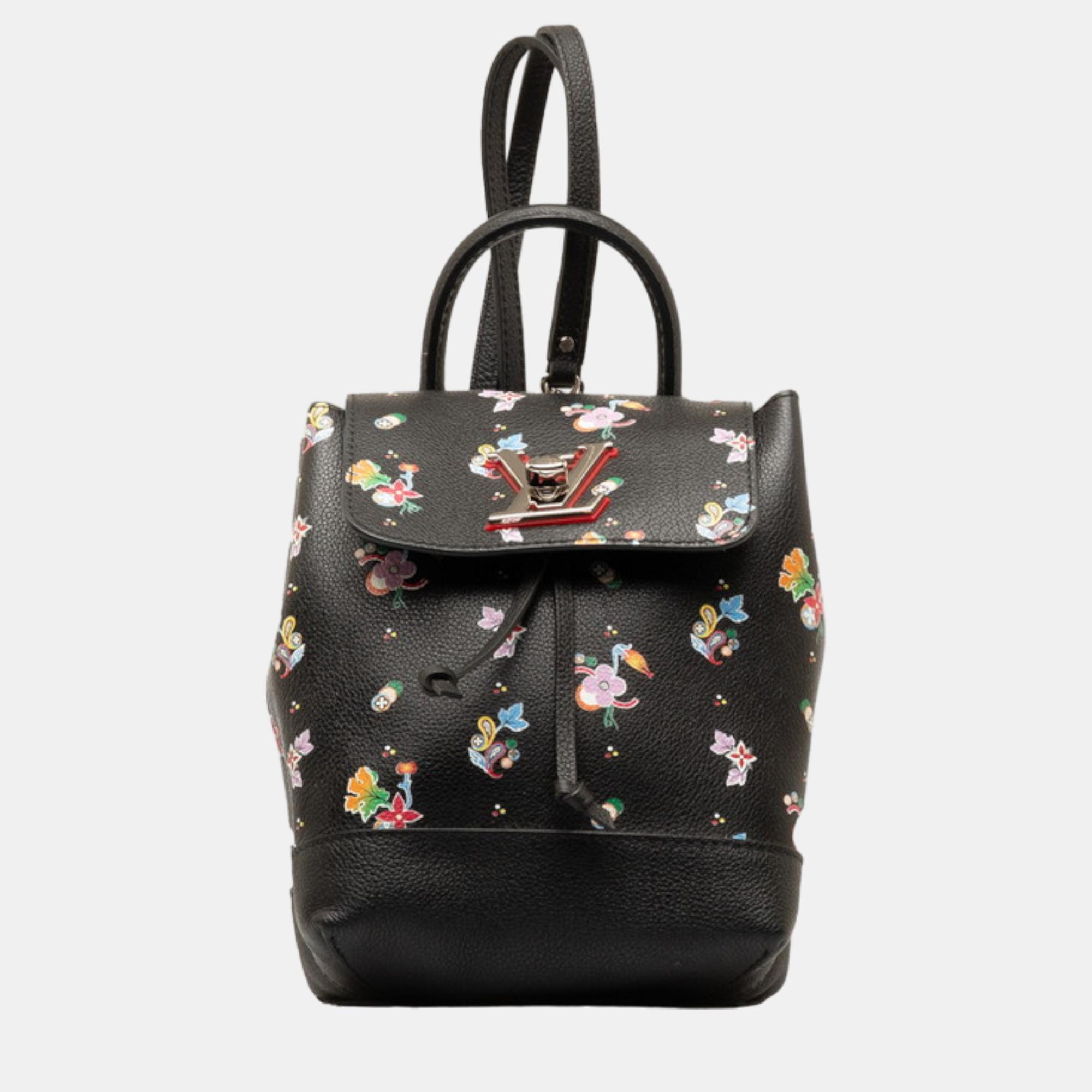 

Louis Vuitton Black Leather Floral Lockme Backpack