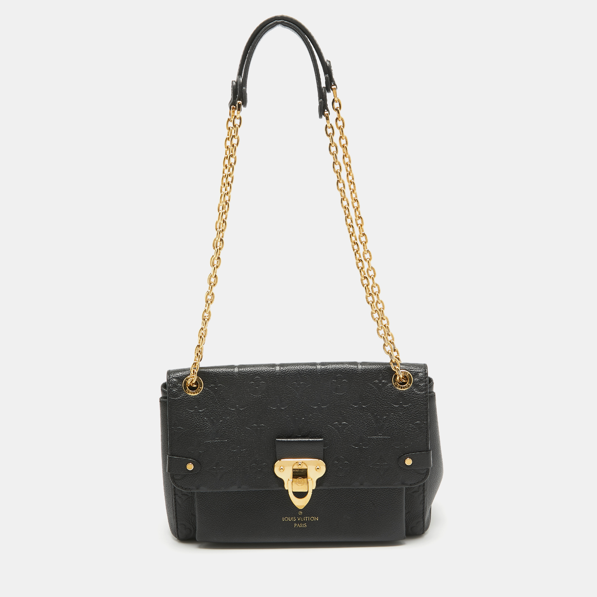Pre-owned Louis Vuitton Black Monogram Empreinte Leather Vavin Pm Bag In Gold