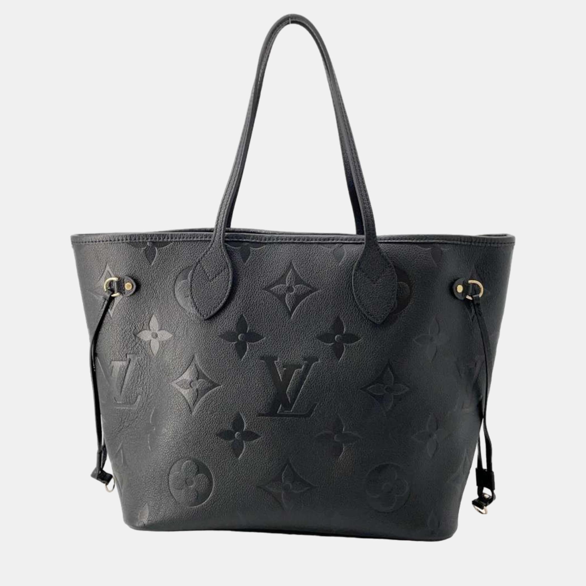 Pre-owned Louis Vuitton Noir Monogram Giant Empriente Leather Neverfull Mm Tote Bag In Black