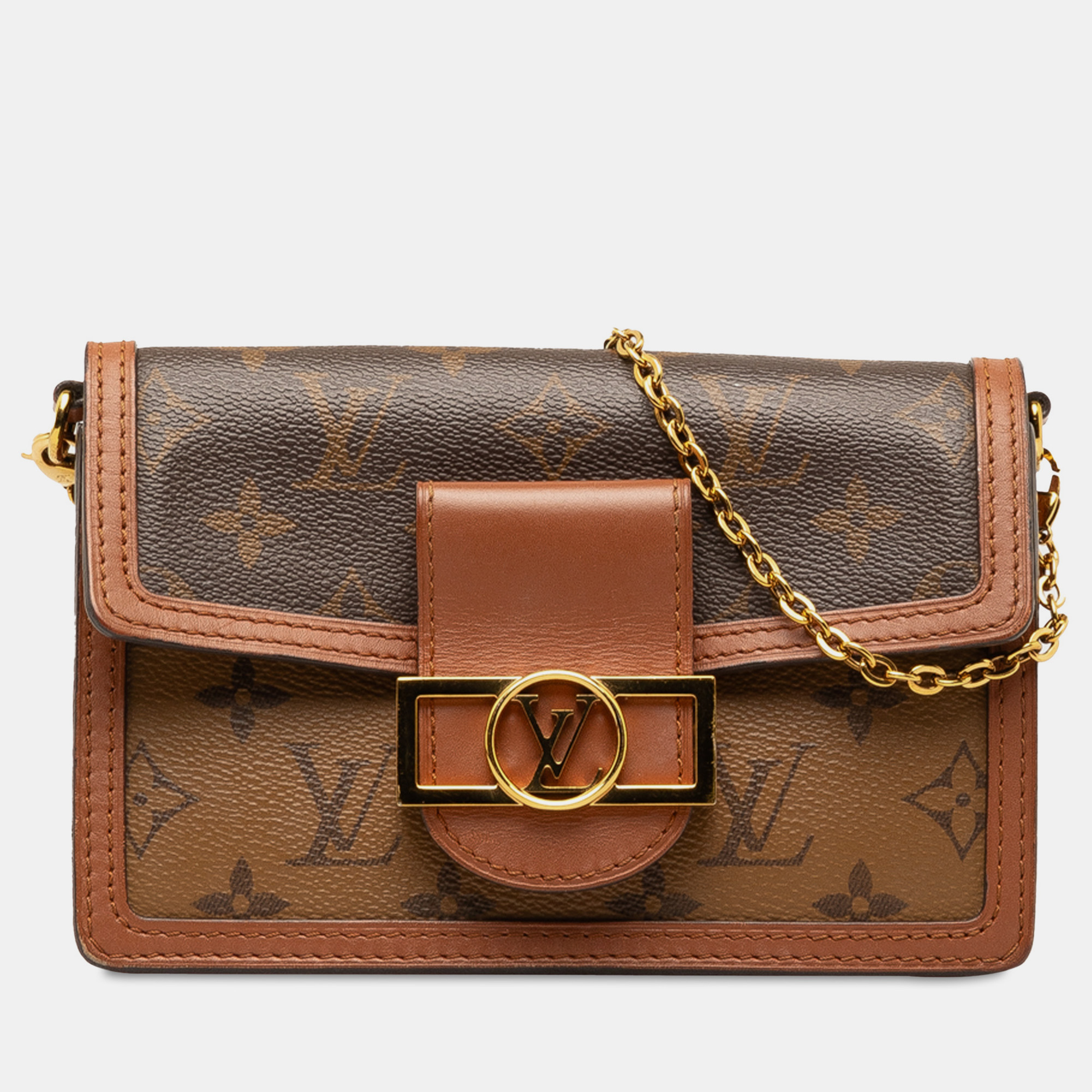 

Louis Vuitton Monogram Reverse Dauphine Wallet on Chain, Brown