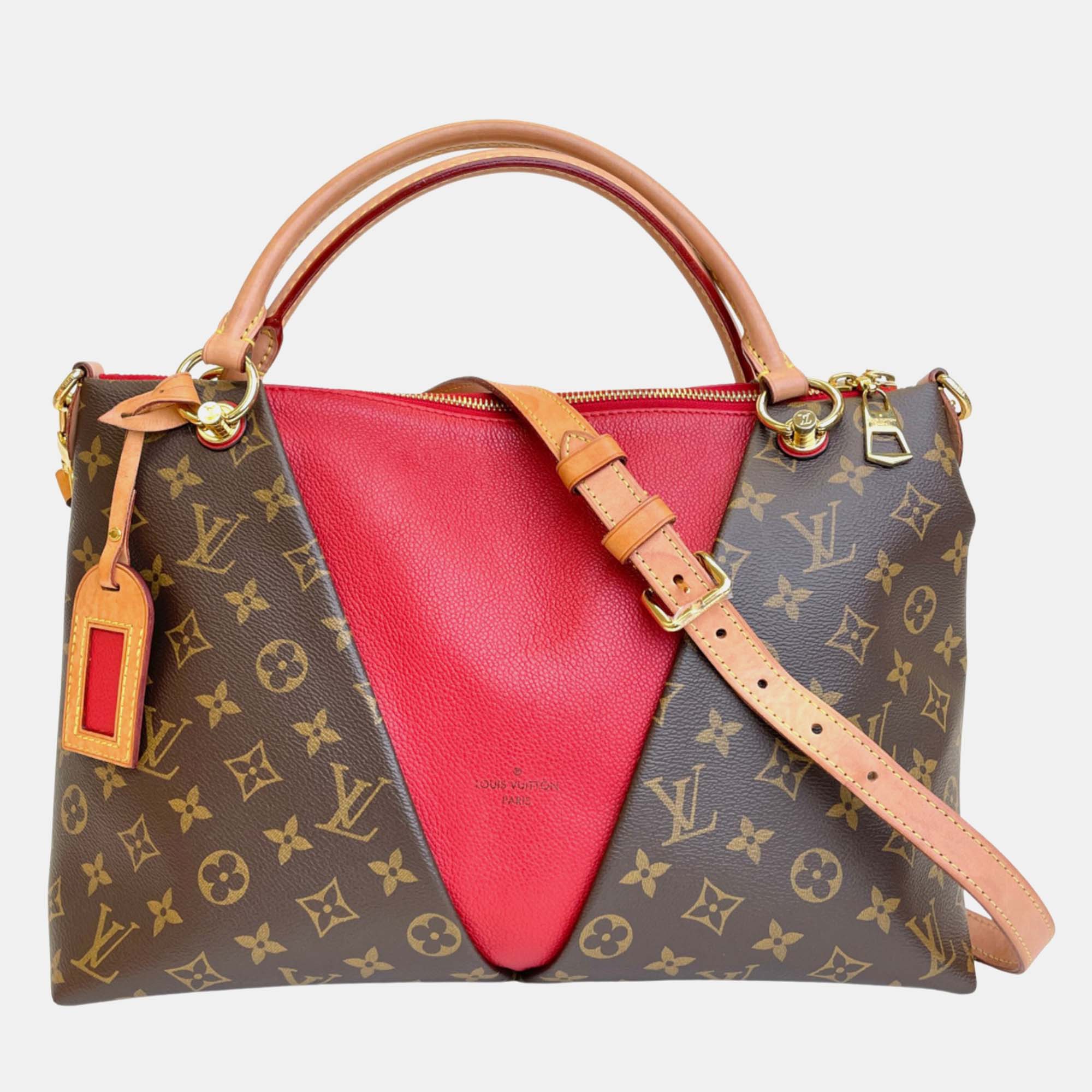 

Louis Vuitton Red Monogram Canvas and Leather V Tote Bag, Brown
