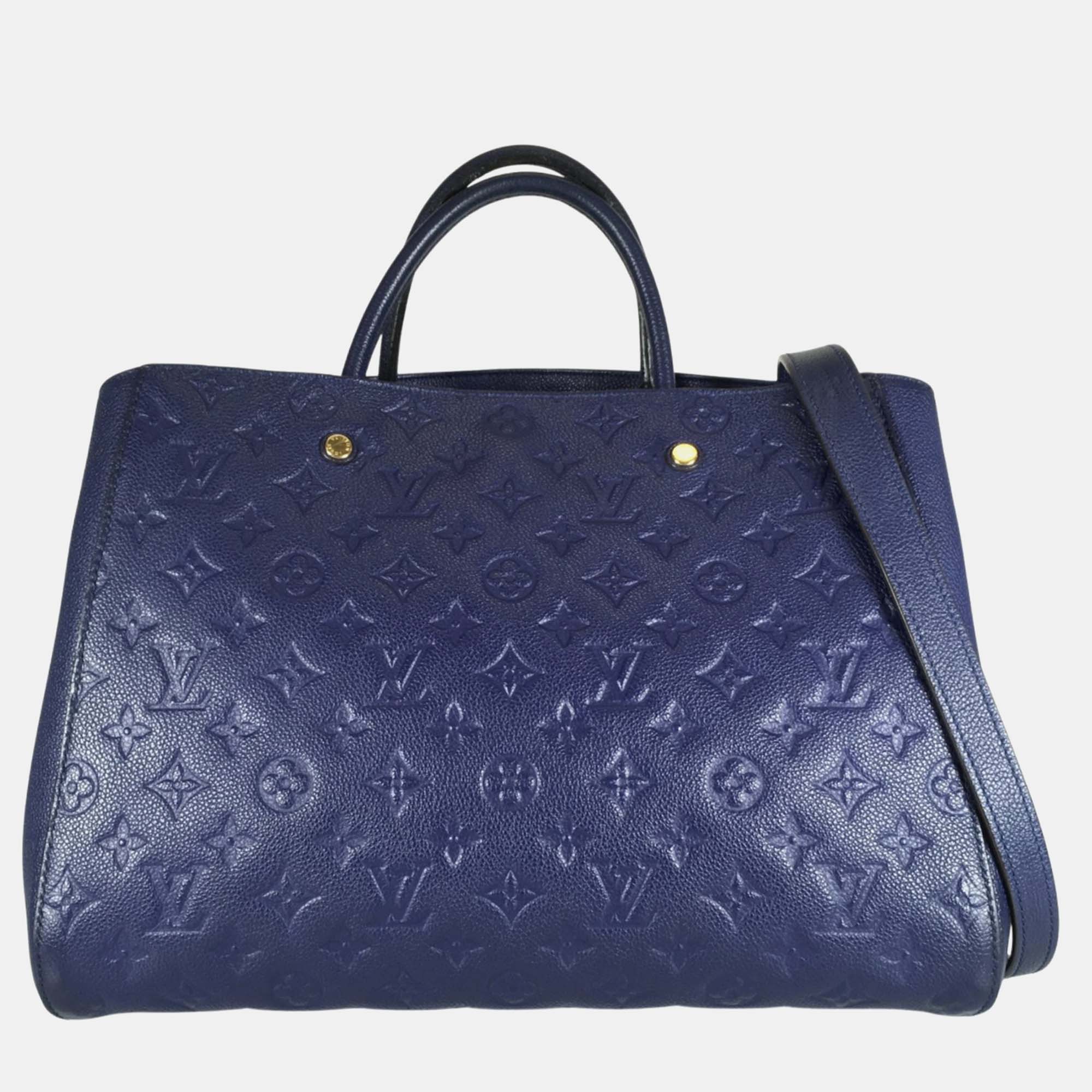 Pre-owned Louis Vuitton Blue Monogram Empreinte Leather Montaigne Mm Tote Bag
