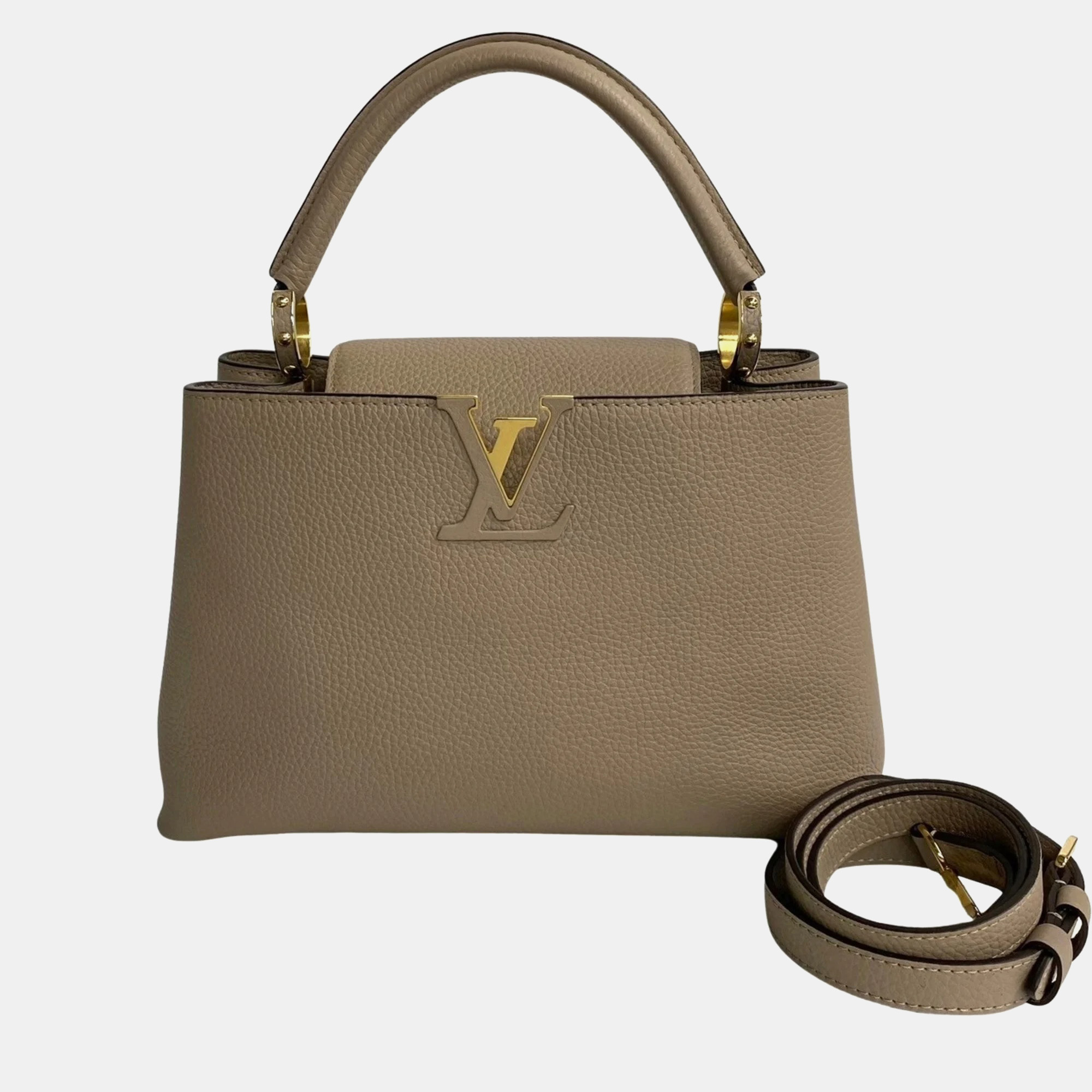

Louis Vuitton Beige Leather MM Capucines Top Handle Bag