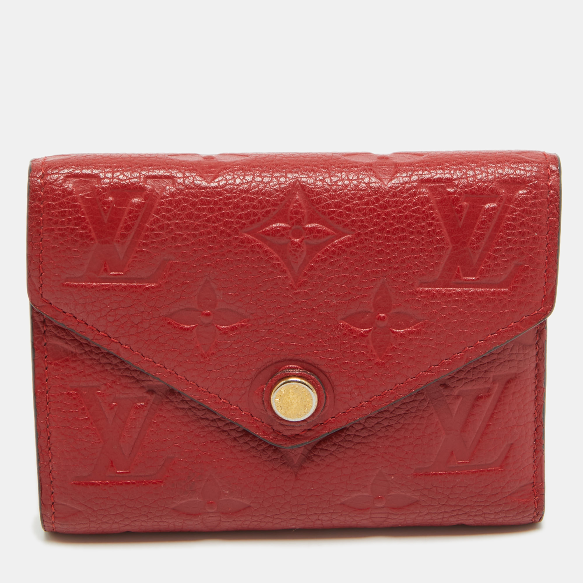Pre-owned Louis Vuitton Cherry Monogram Empreinte Leather Compact Curieuse Wallet In Red