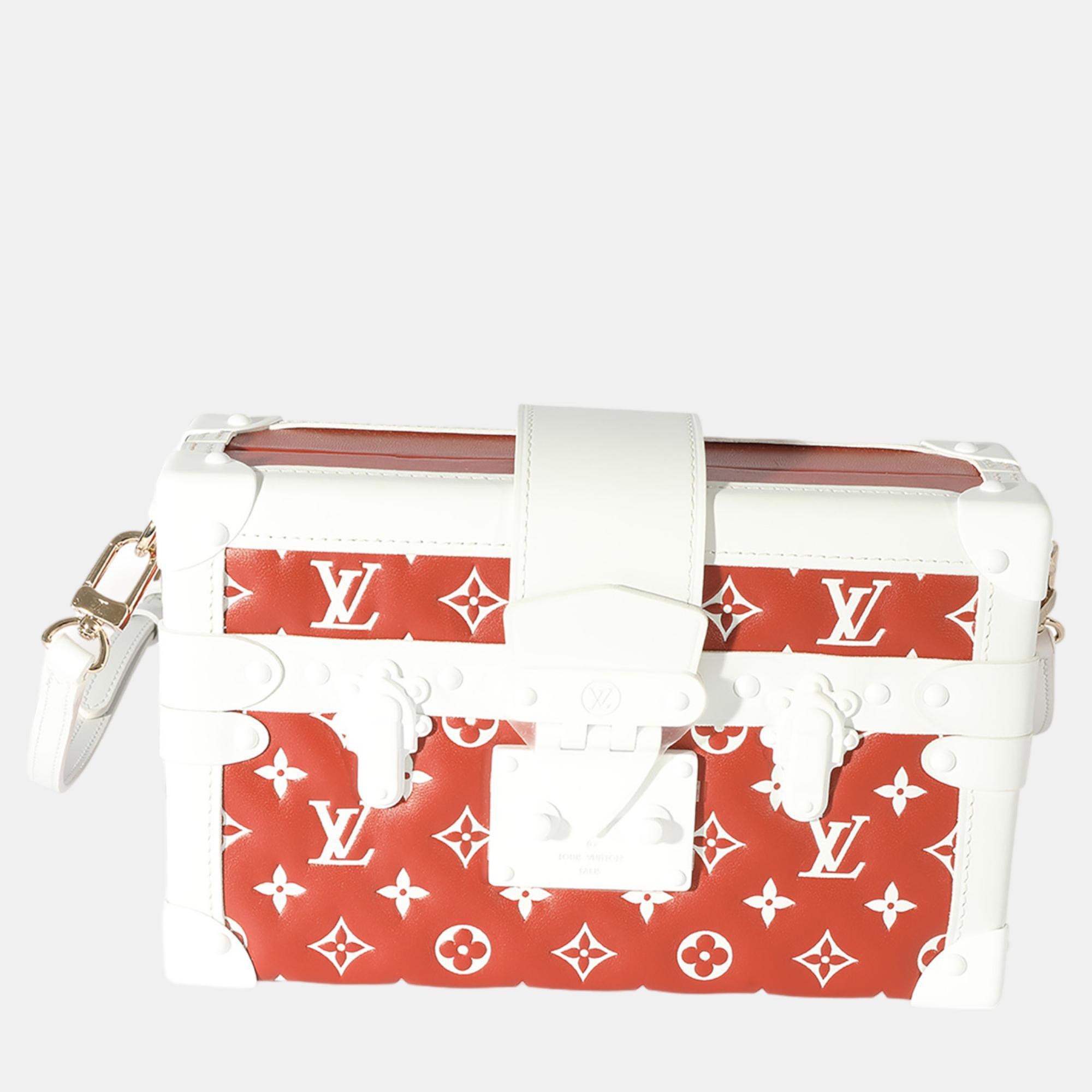 

Louis Vuitton Terracotta & White Monogram Embossed Lambskin Petite Malle Shoulder Bag, Red