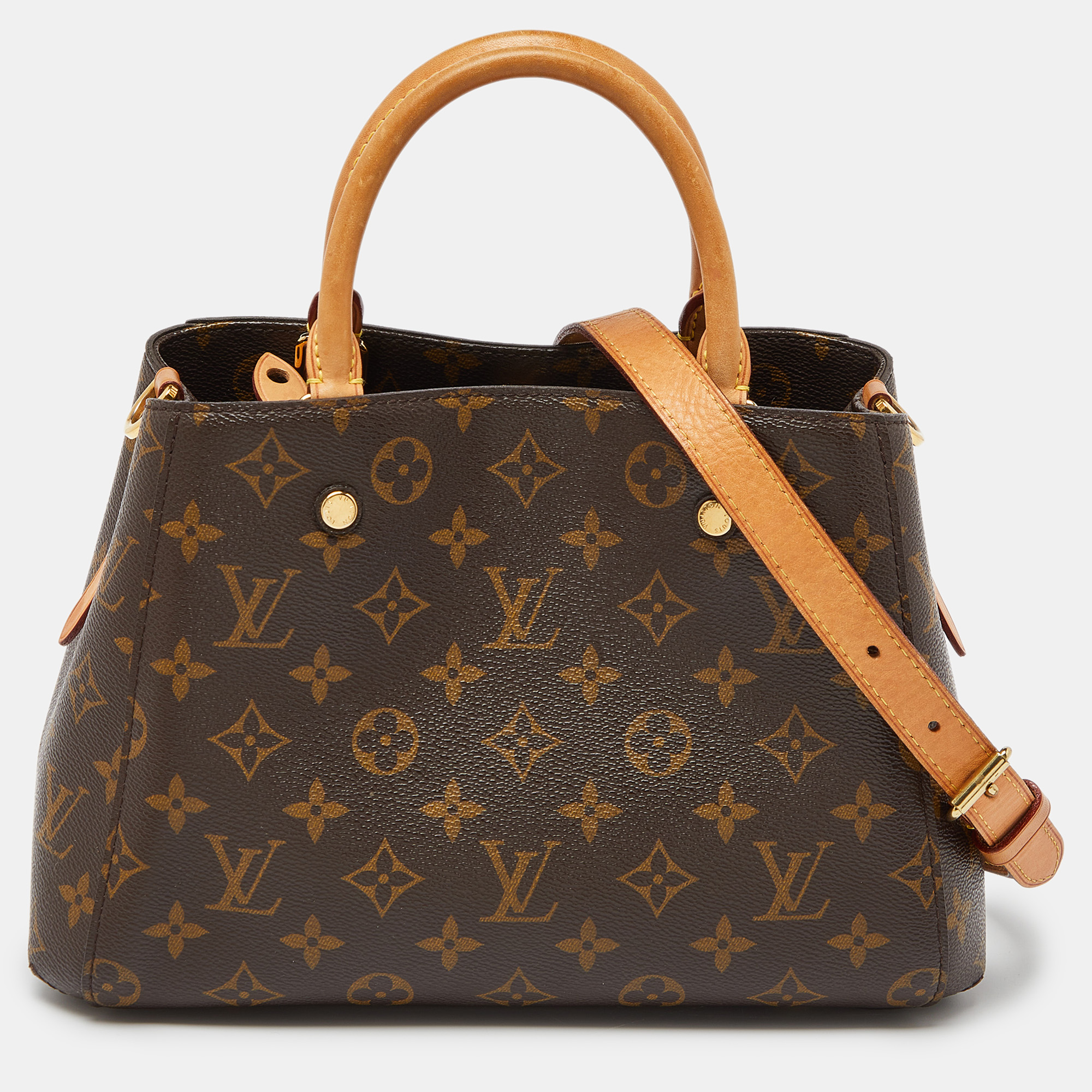 Pre-owned Louis Vuitton Monogram Canvas And Leather Montaigne Bb Bag In Brown