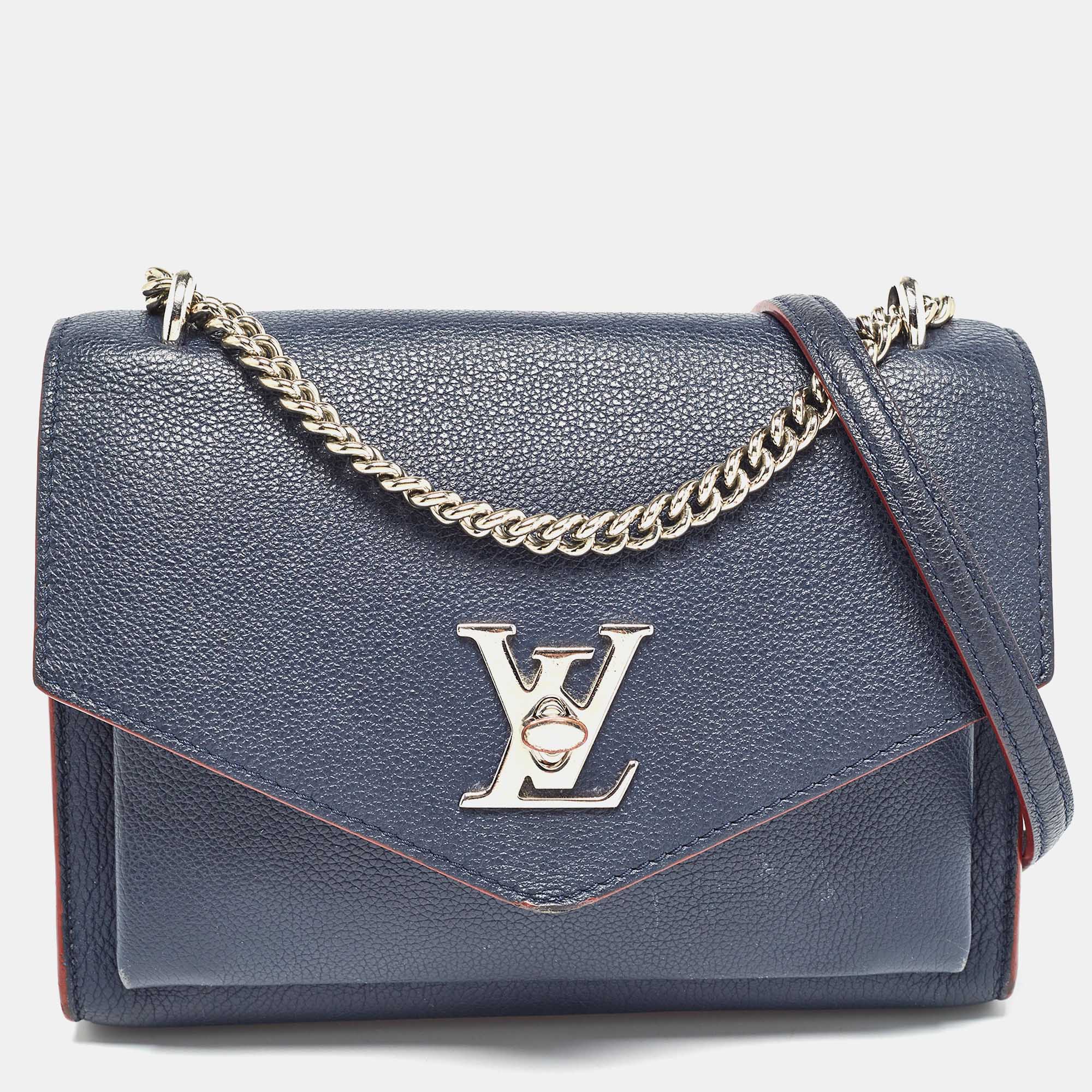 

Louis Vuitton Navy Blue Leather Mylockme Chain Bag