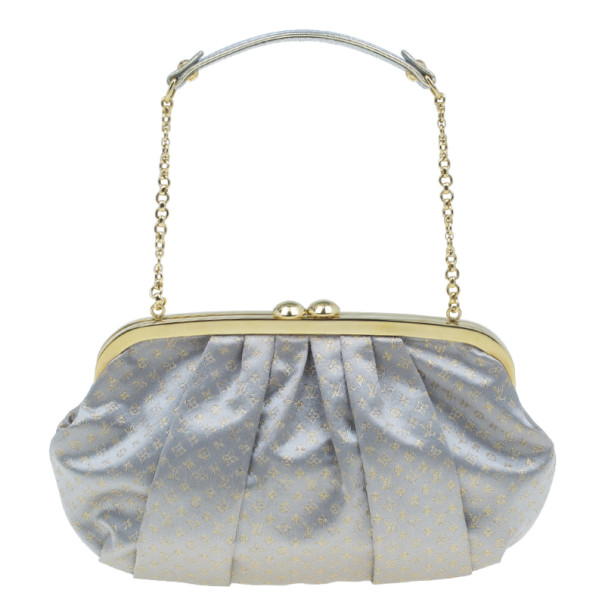Pre Owned Louis Vuitton Grey Monogram Satin Aumoniere Evening Clutch