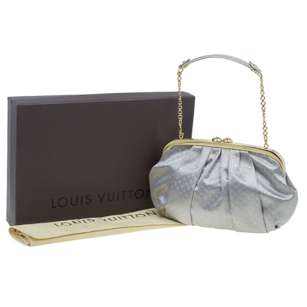 Louis Vuitton White Satin Monogram Aumoniere Clutch, 2006 (Very Good), White/Gold Womens Handbag