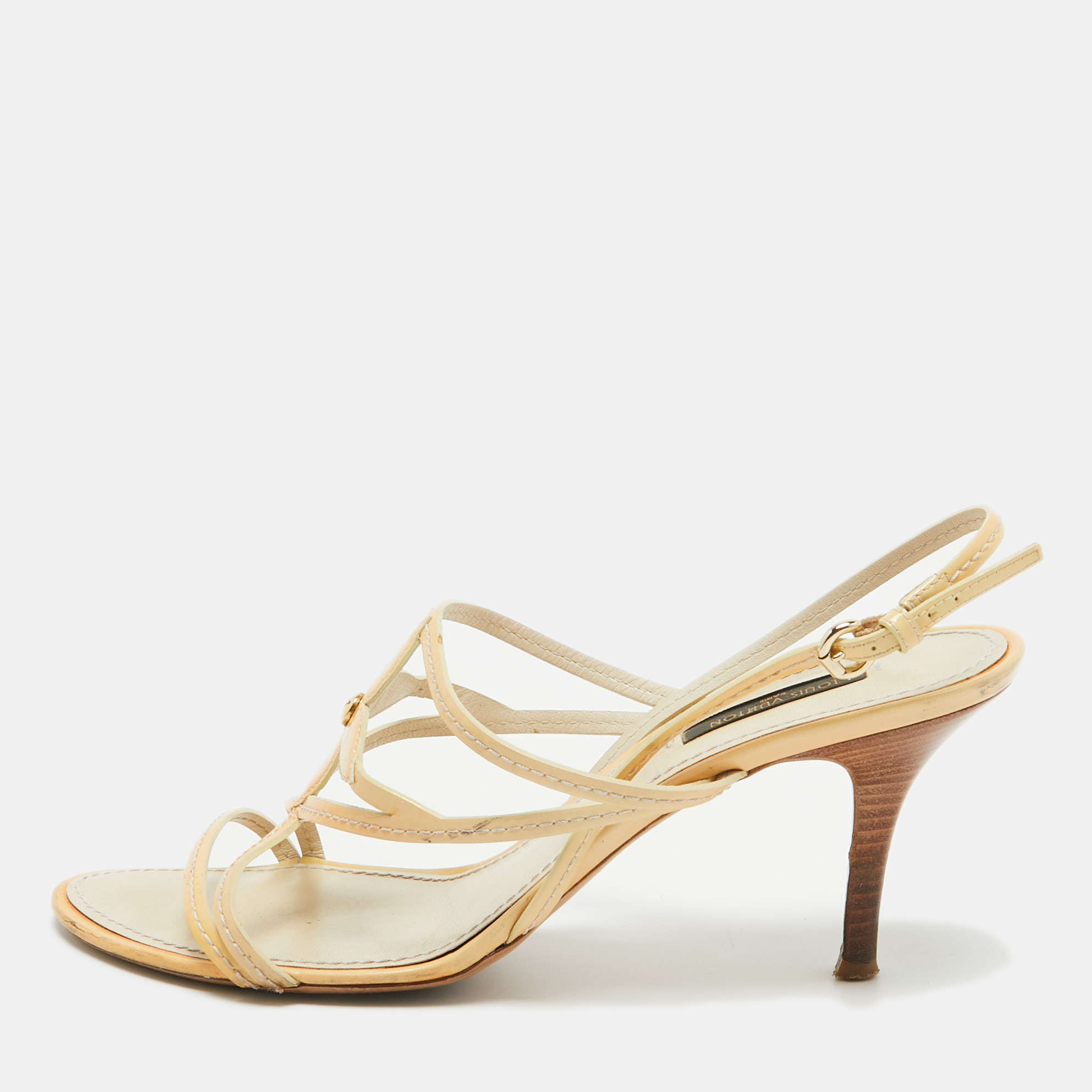 

Louis Vuitton Cream Patent Slingback Sandals Size