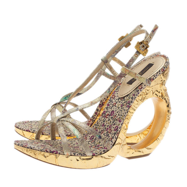 Louis Vuitton Gold Feerique Morganne Wedge Sandal Heels Size 5.5 - Yoogi's  Closet