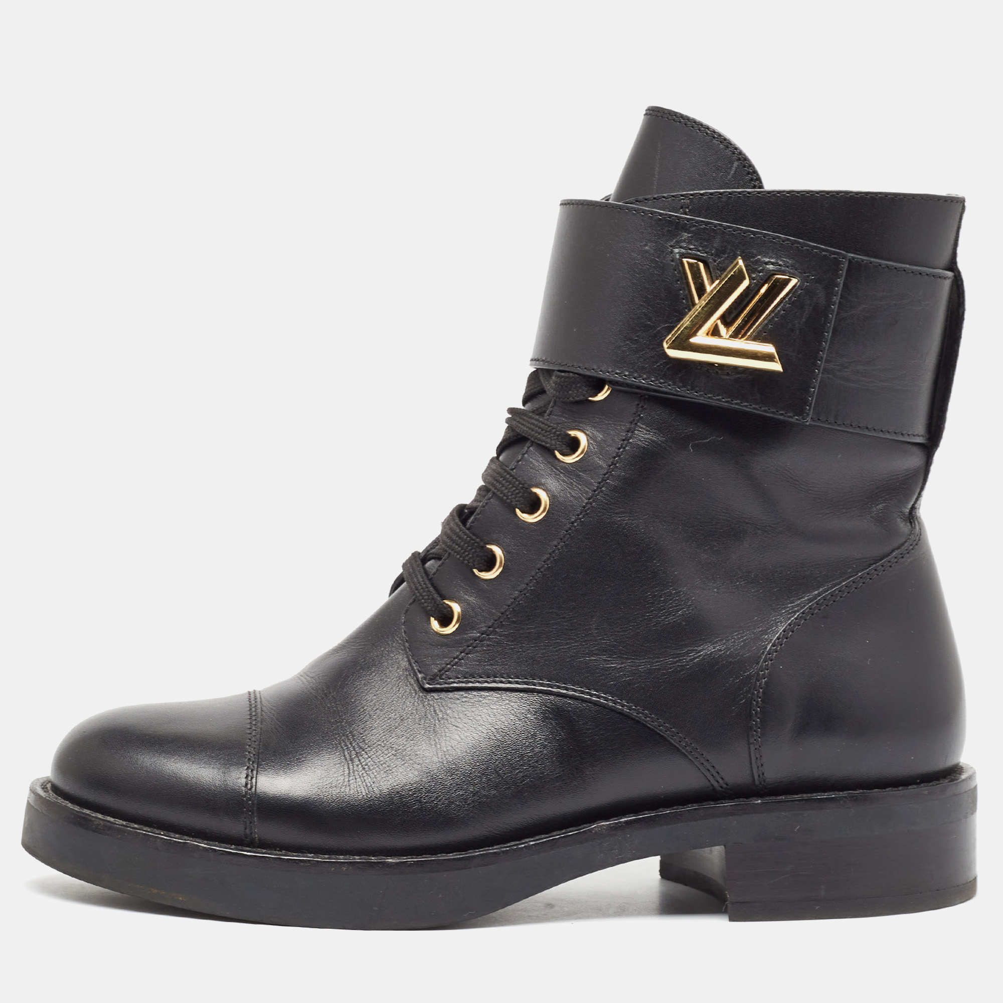 

Louis Vuitton Black Leather Wonderland Flat Ranger Boots Size