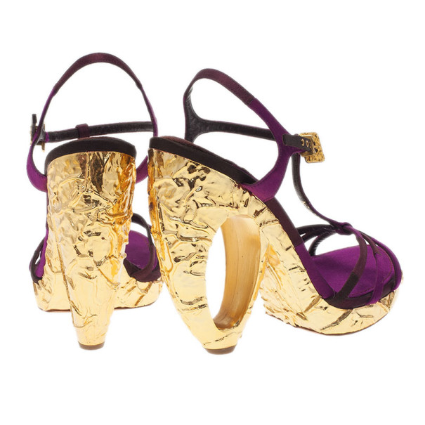 Louis Vuitton Gold Feerique Morganne Wedge Sandal Heels Size 5.5