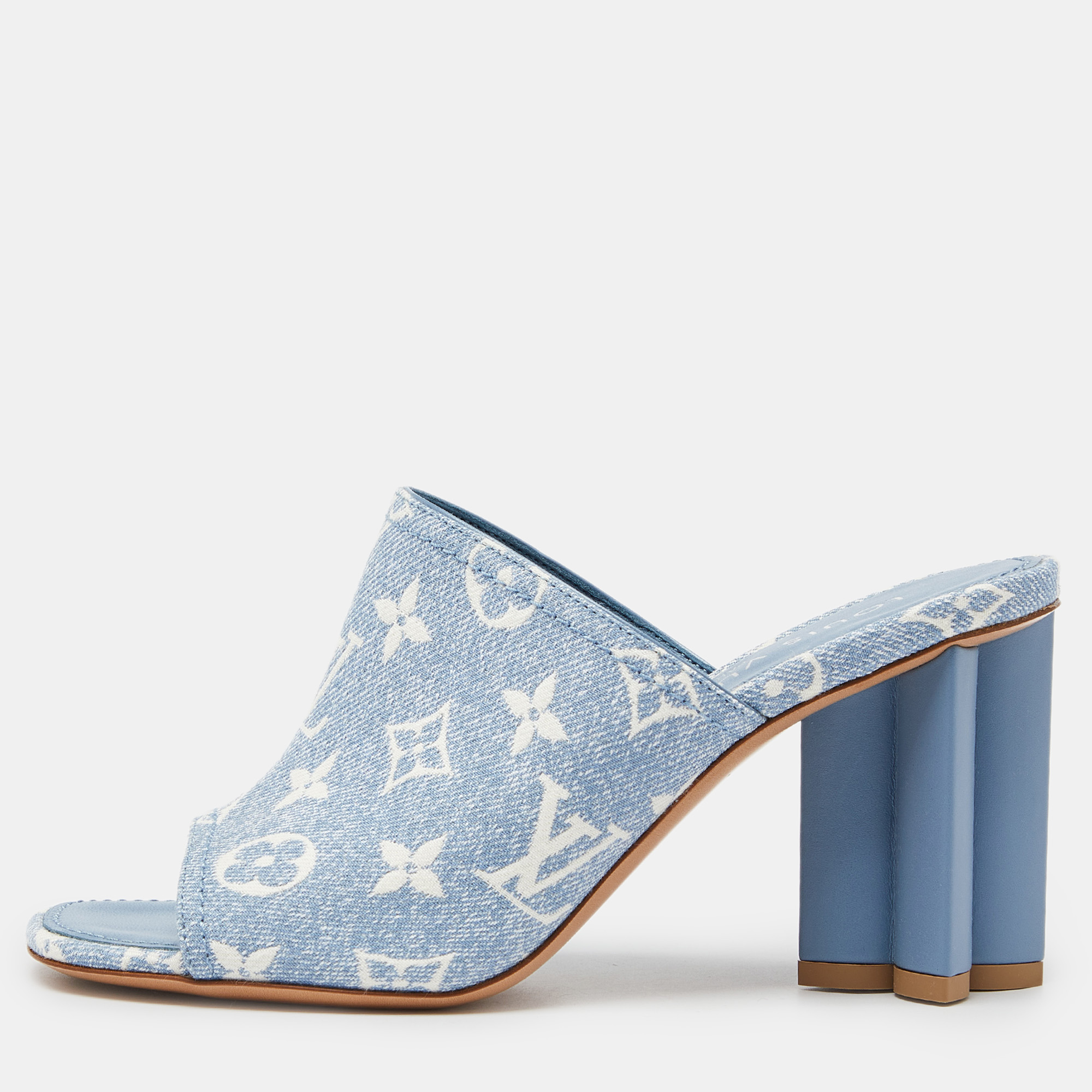 

Louis Vuitton Blue Monogram Denim Leather Mules Size