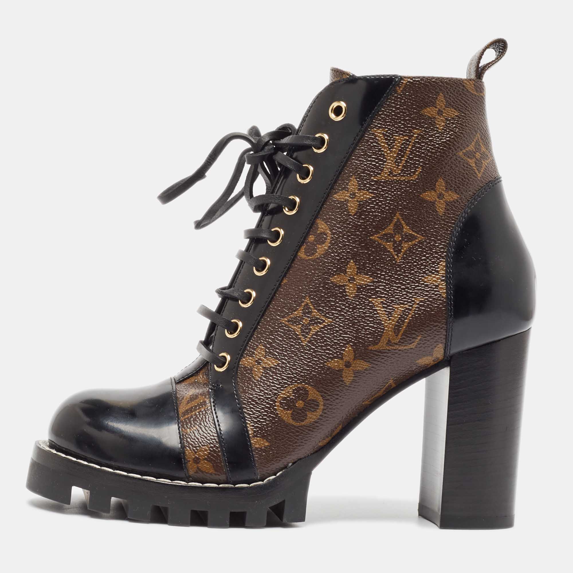 

Louis Vuitton Black/Brown Patent And Coated Monogram Canvas Star Trail Ankle Boots Size