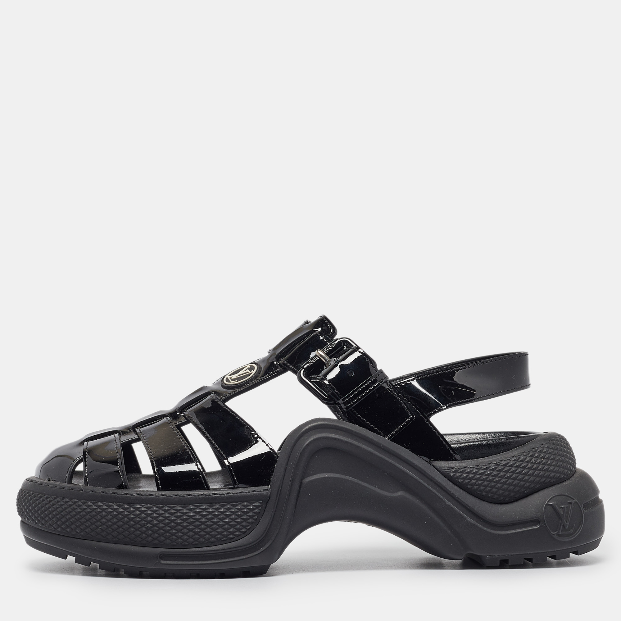 

Louis Vuitton Black Patent Leather SS Open Toe Casual Sandals Size