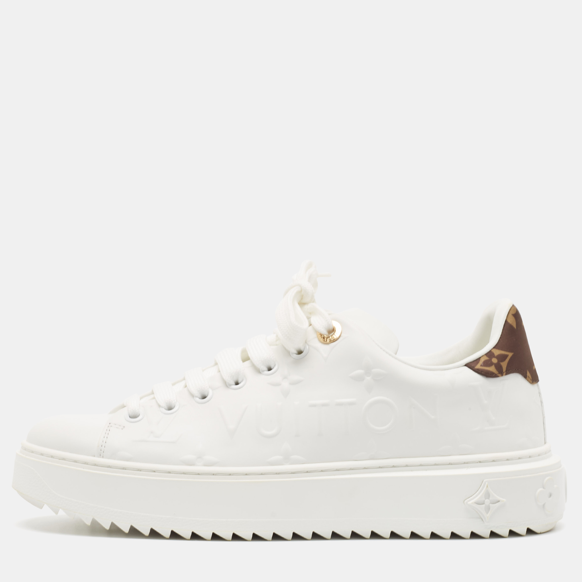 

Louis Vuitton White Monogram Debossed Leather Time Out Sneakers Size