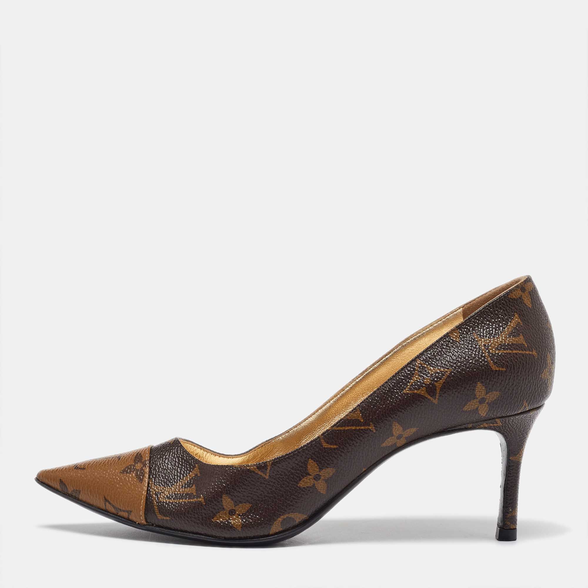 Pre-owned Louis Vuitton Brown/beige Monogram Coated Canvas Heart Breaker Pointed Toe Pumps Size 37