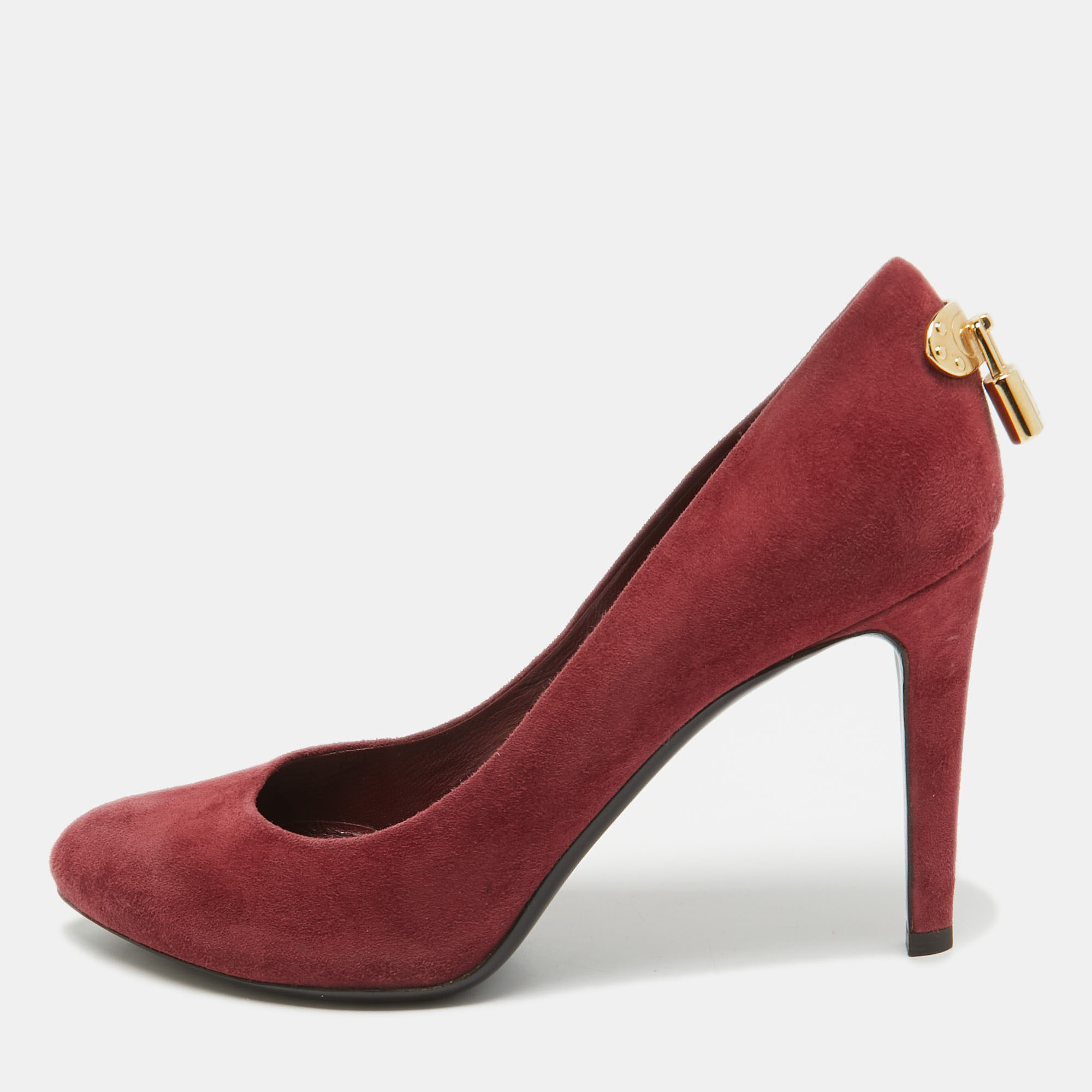 

Louis Vuitton Red Suede Lock It Pumps Size