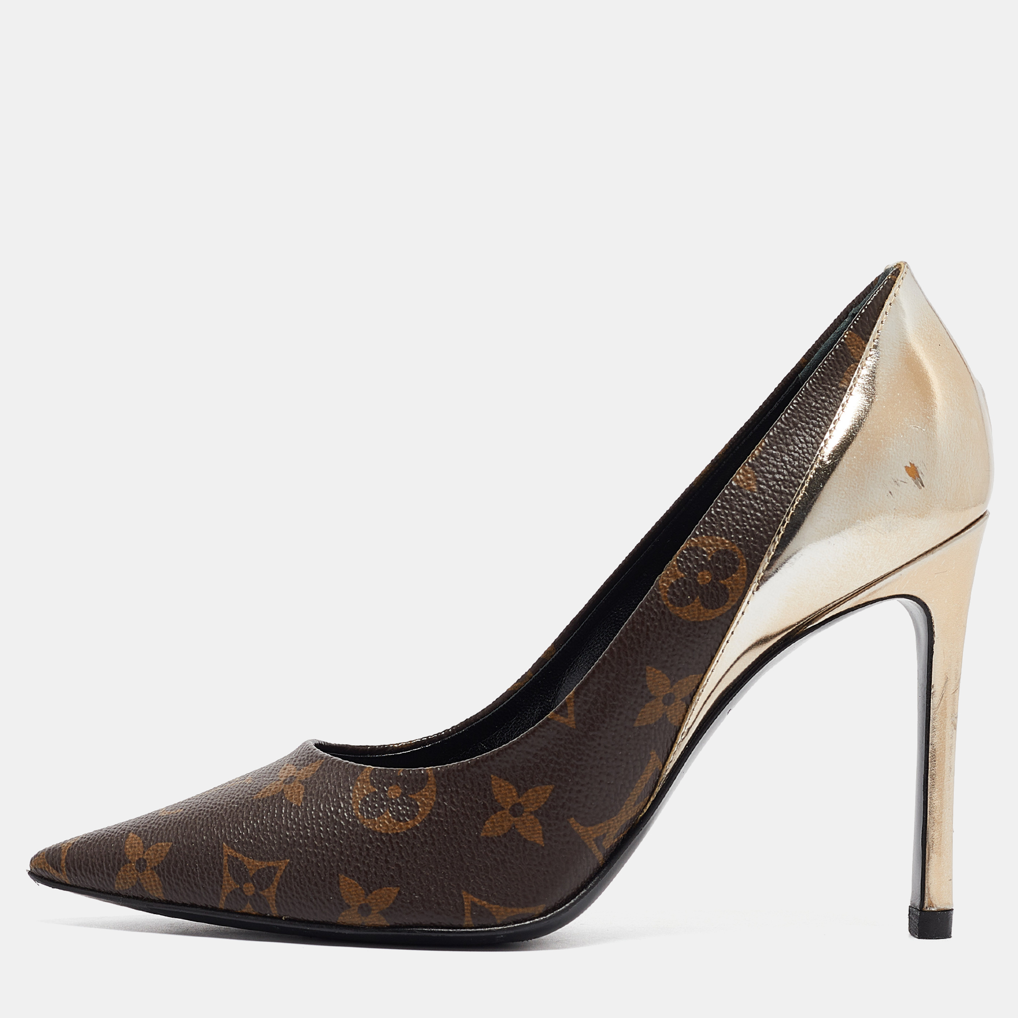 

Louis Vuitton Brown Monogram Canvas and Leather Chérie Pumps Size