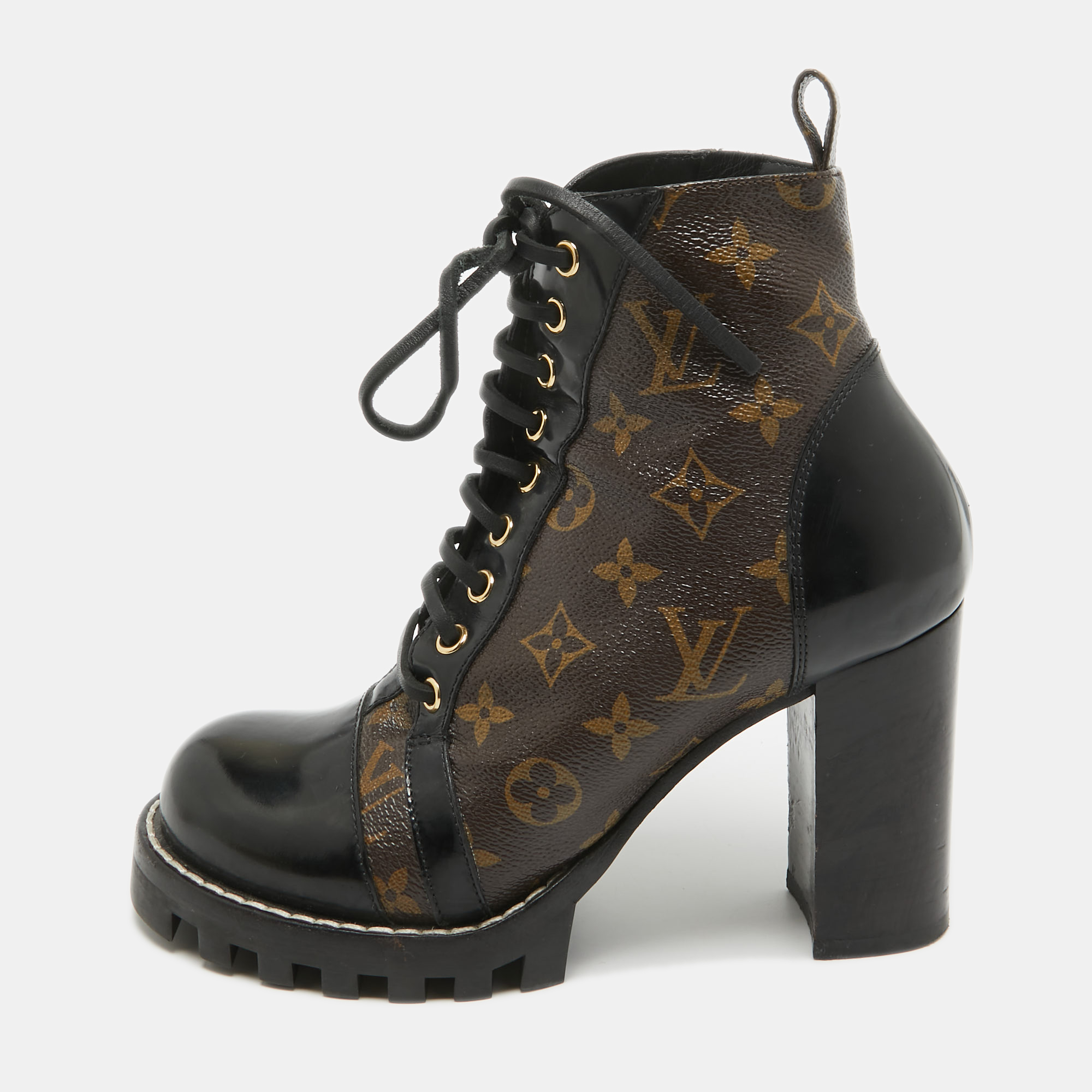 

Louis Vuitton Black/Brown Coated Canvas and Leather Star Trail Block Heel Ankle Boots Size