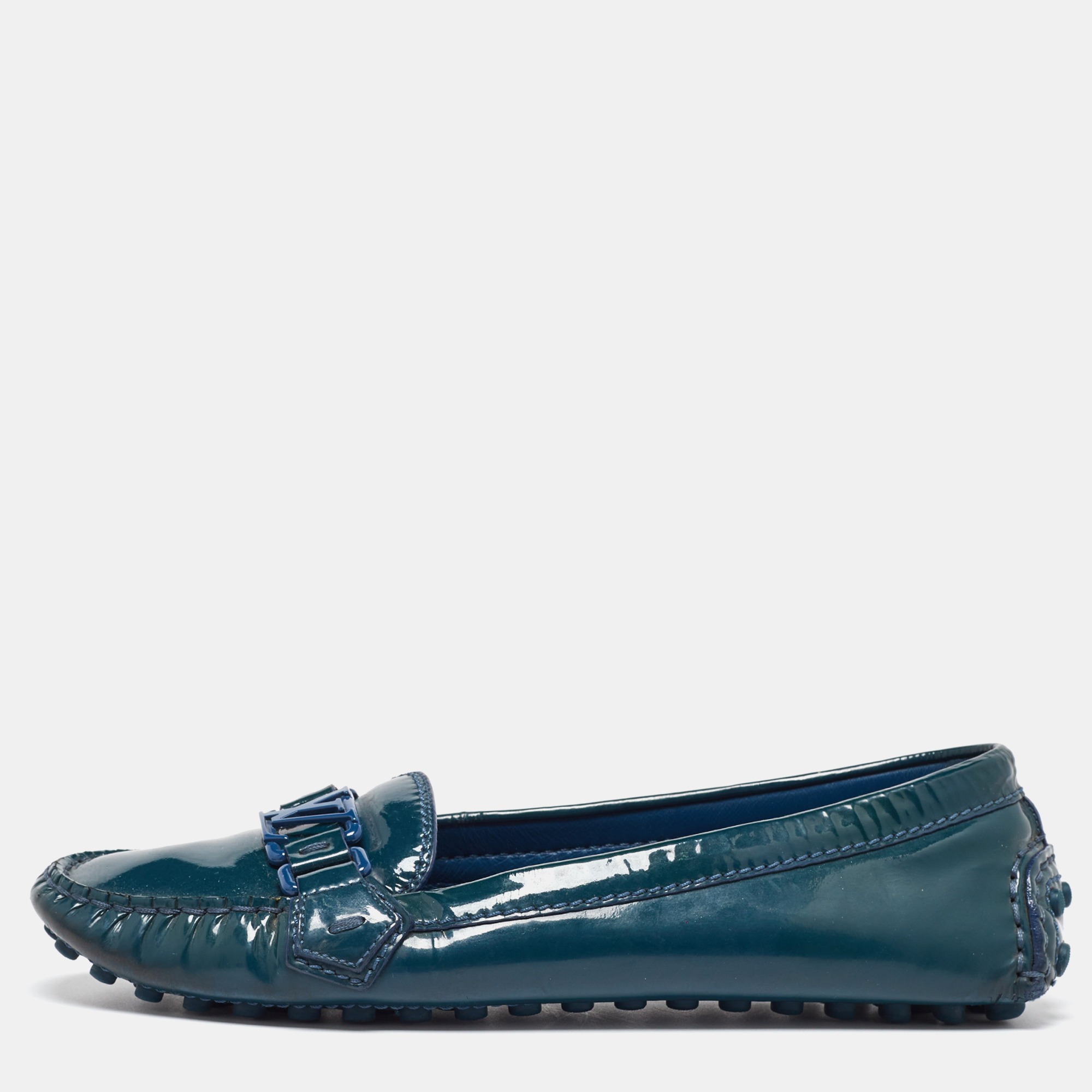 Pre-owned Louis Vuitton Blue Patent Leather Oxford Size 38