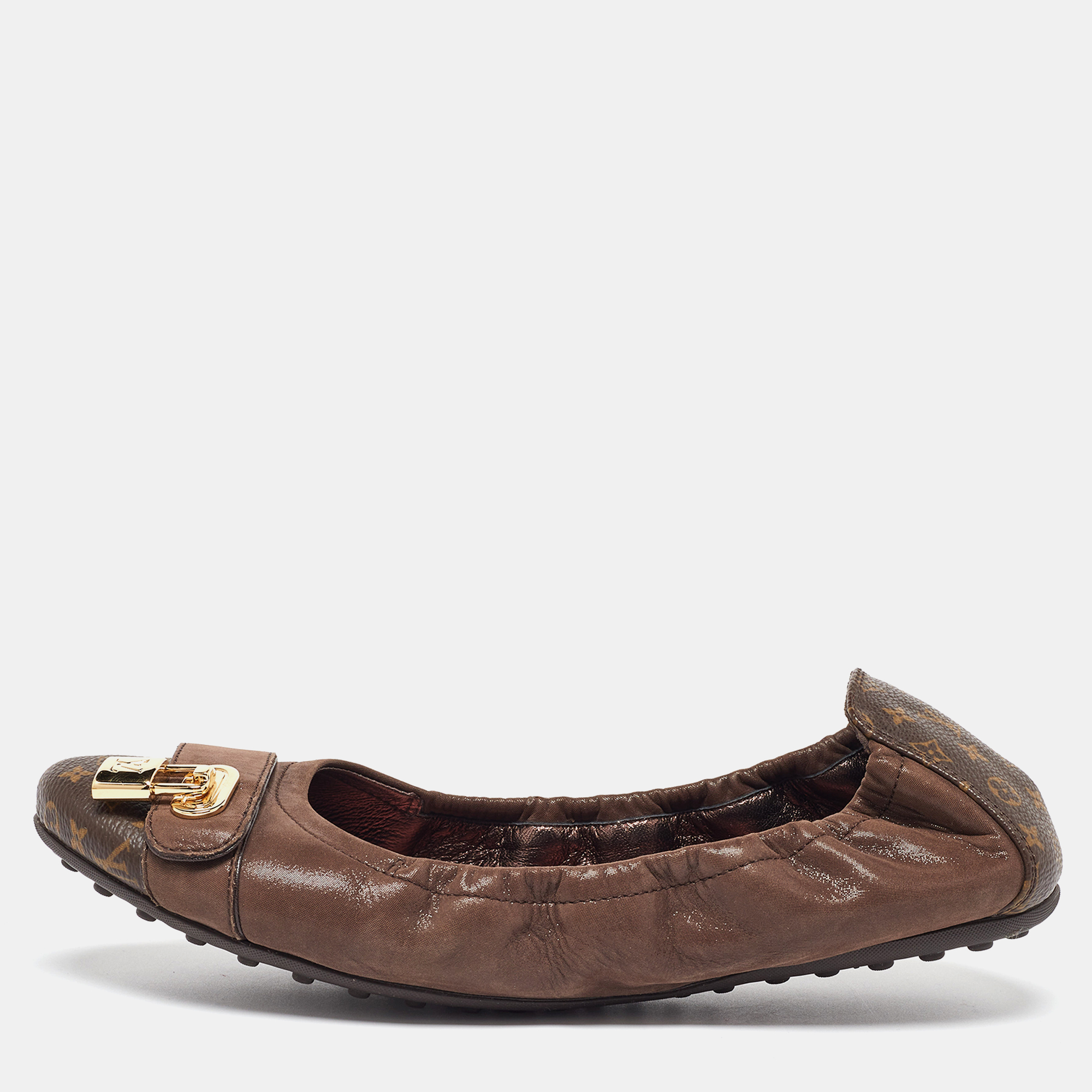 

Louis Vuitton Brown Nubuck and Monogram Canvas Lucky Ballet Flats Size