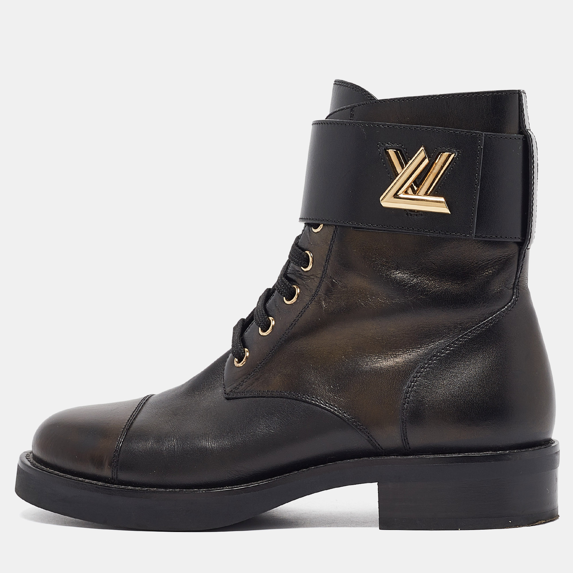 

Louis Vuitton Two Tone Leather Wonderland Flat Ranger Boots Size, Black