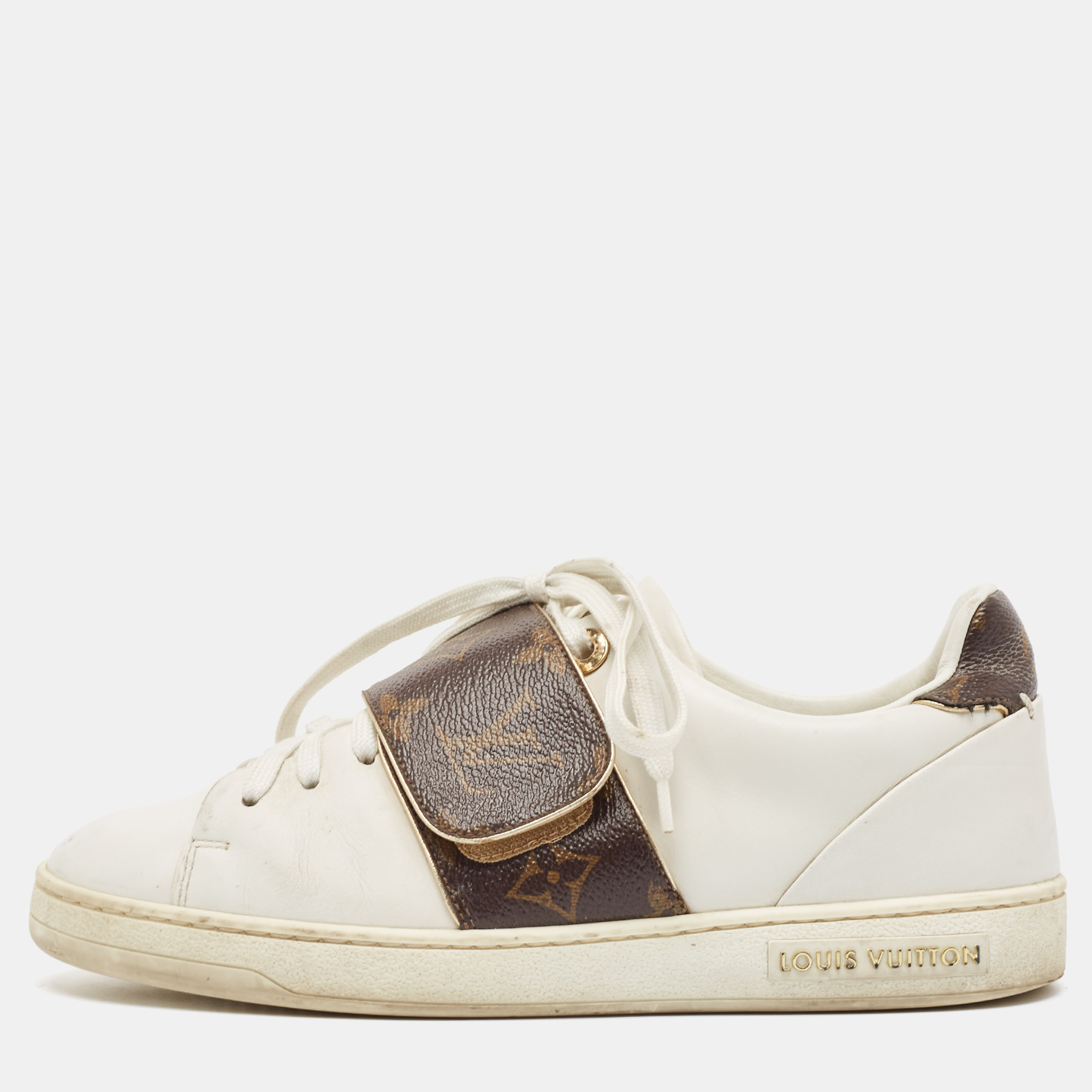 

Louis Vuitton White/Brown Monogram Canvas and Leather Frontrow Sneakers Size