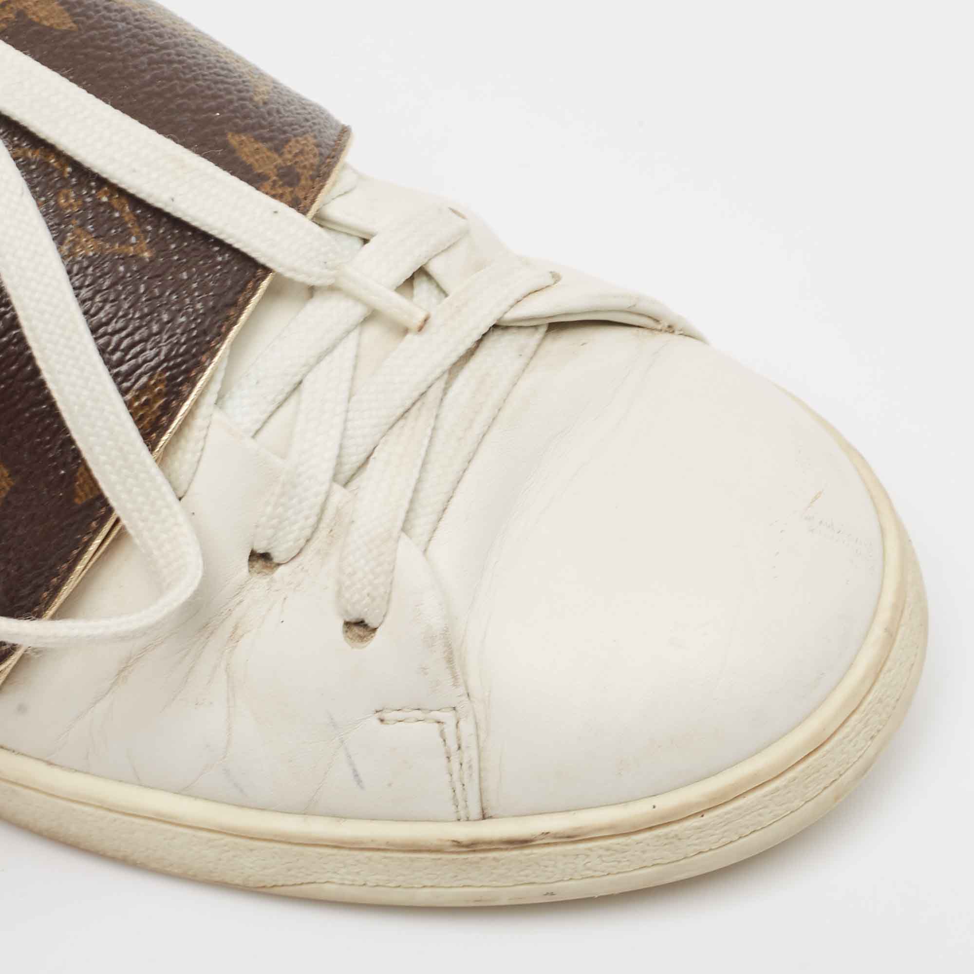 Louis Vuitton White/Brown Monogram Canvas and Leather Frontrow Sneakers Size 36 