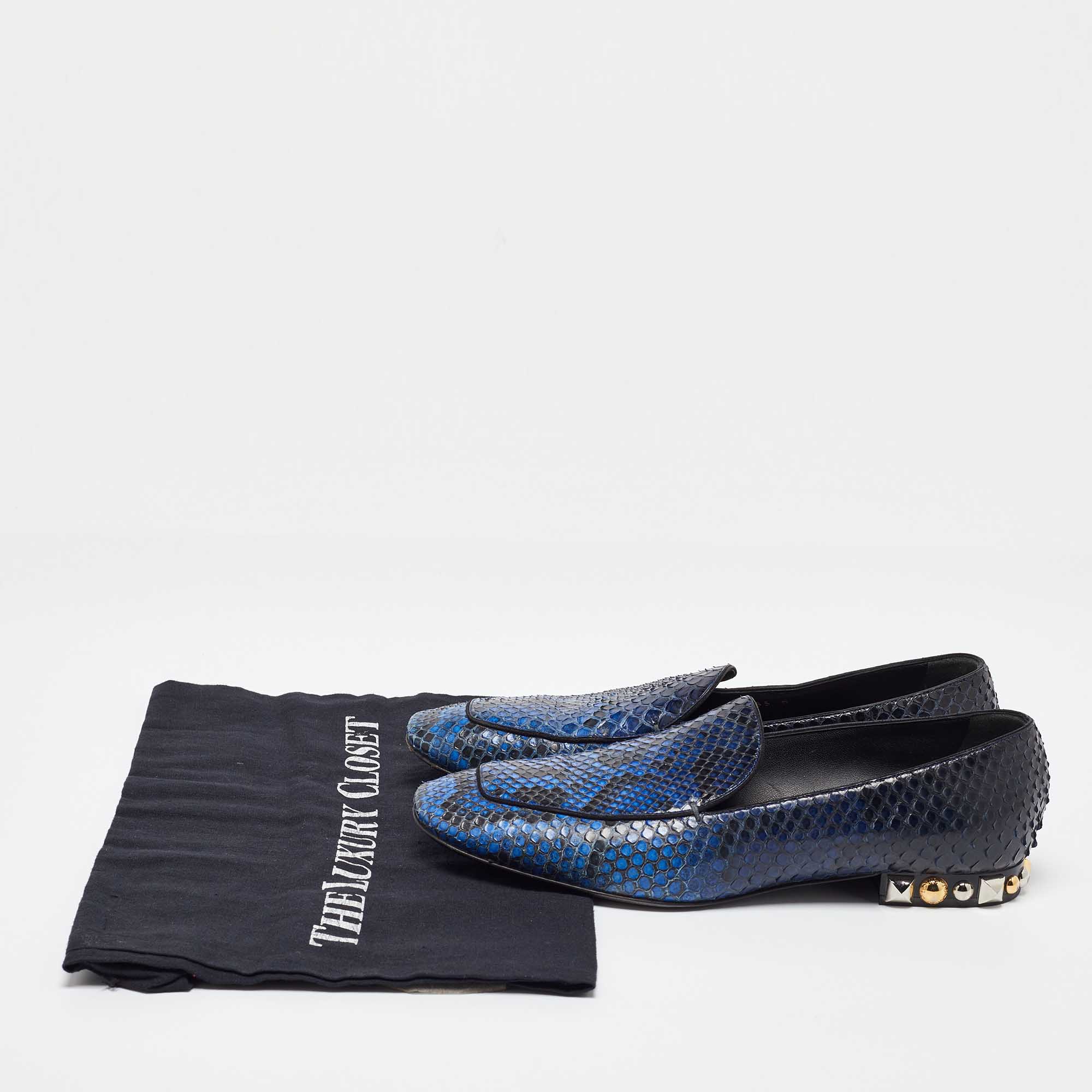Louis Vuitton Blue/Black Python Studded Heel Loafers Size 37.5 