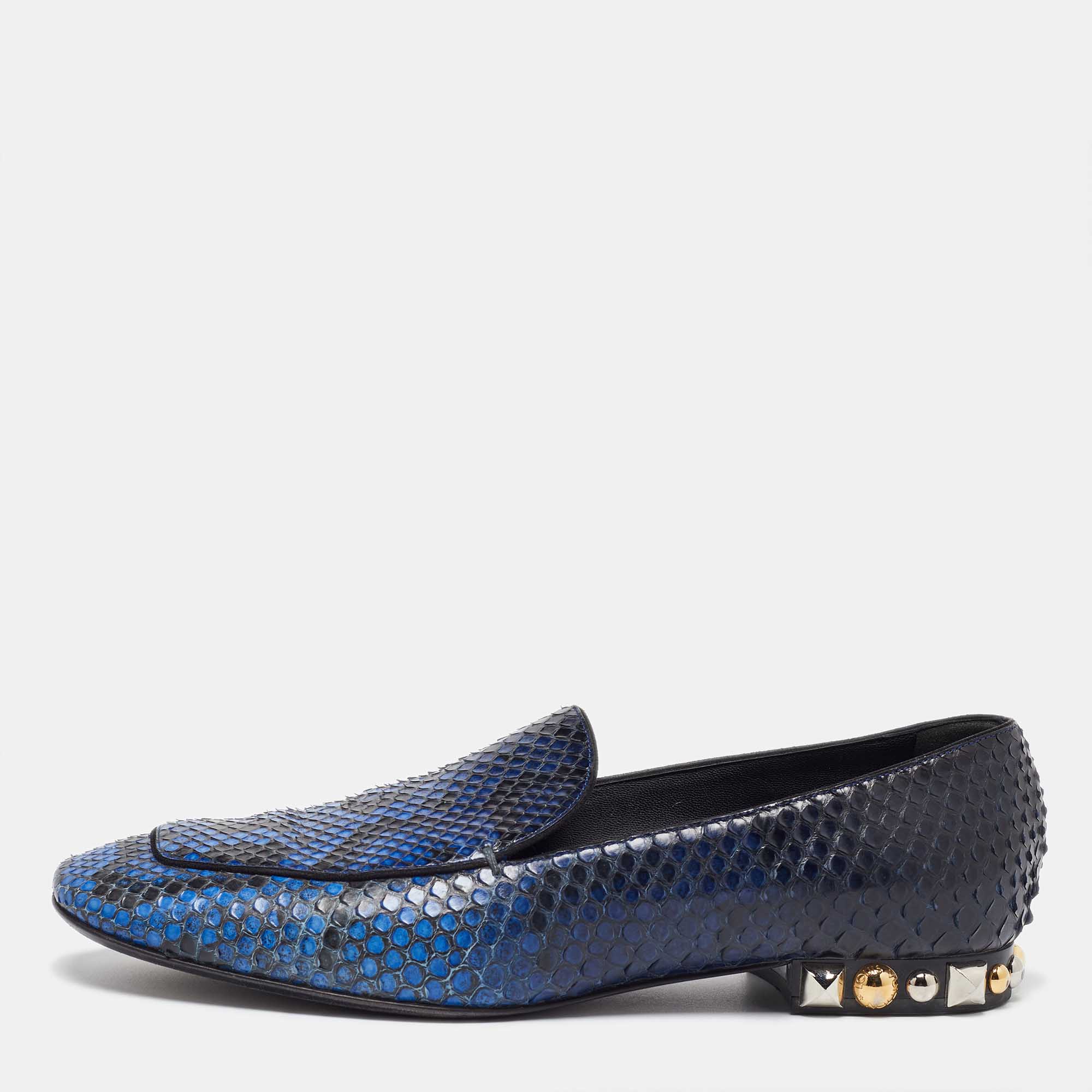 

Louis Vuitton Blue/Black Python Studded Heel Loafers Size