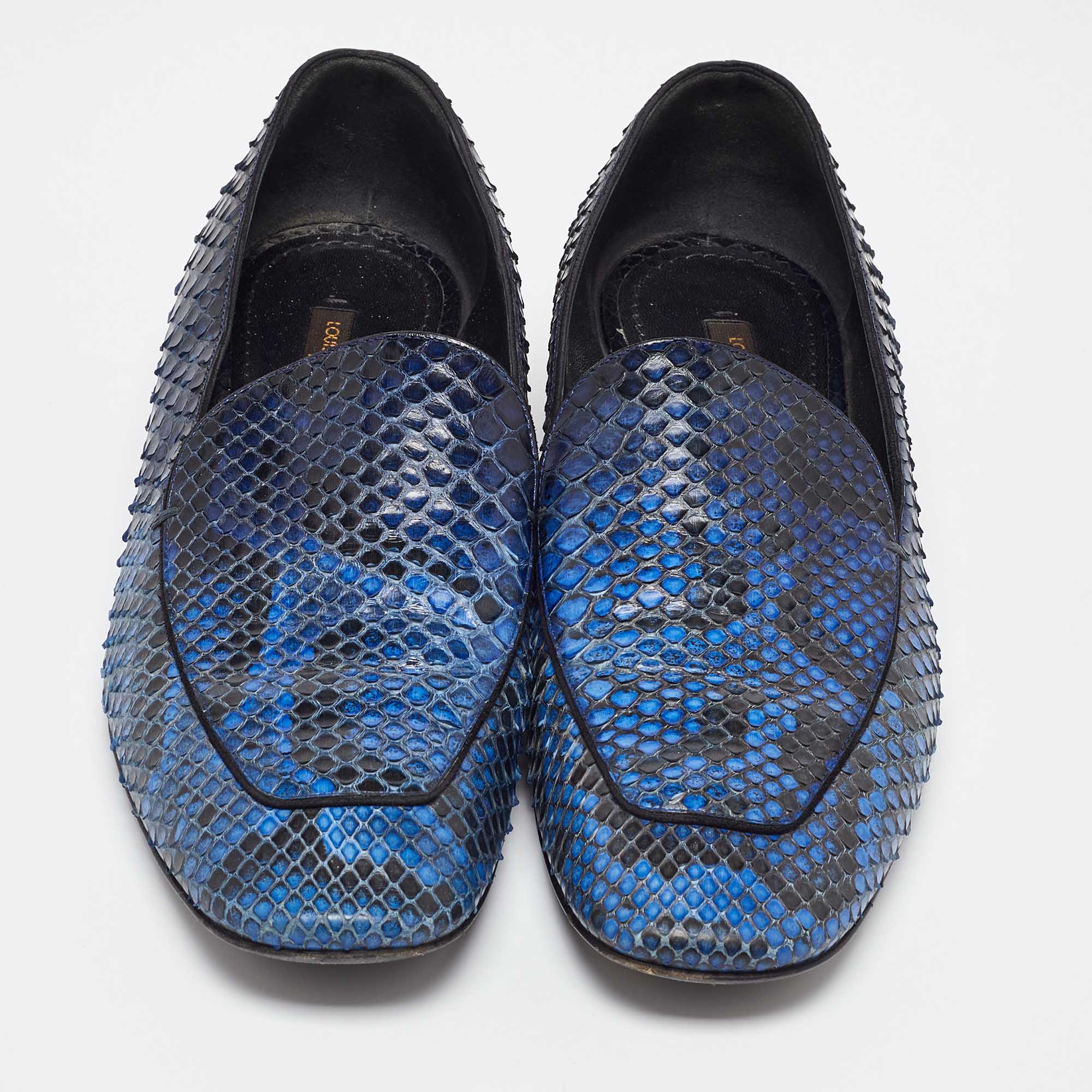 Louis Vuitton Blue/Black Python Studded Heel Loafers Size 37.5 
