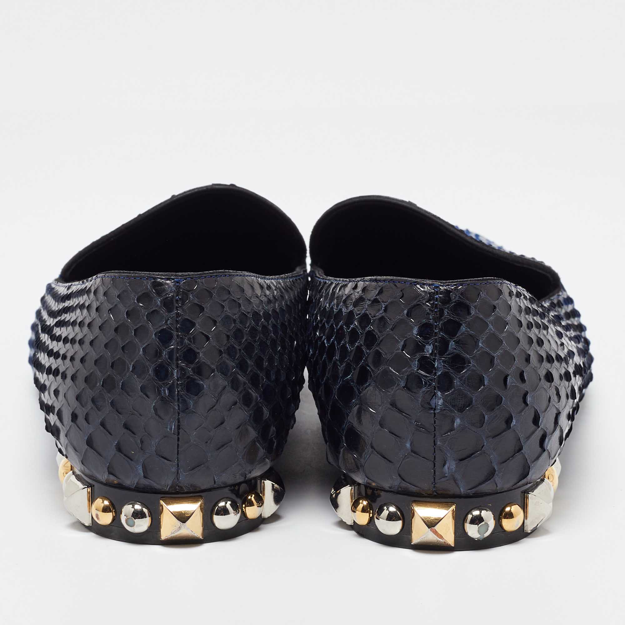 Louis Vuitton Blue/Black Python Studded Heel Loafers Size 37.5 