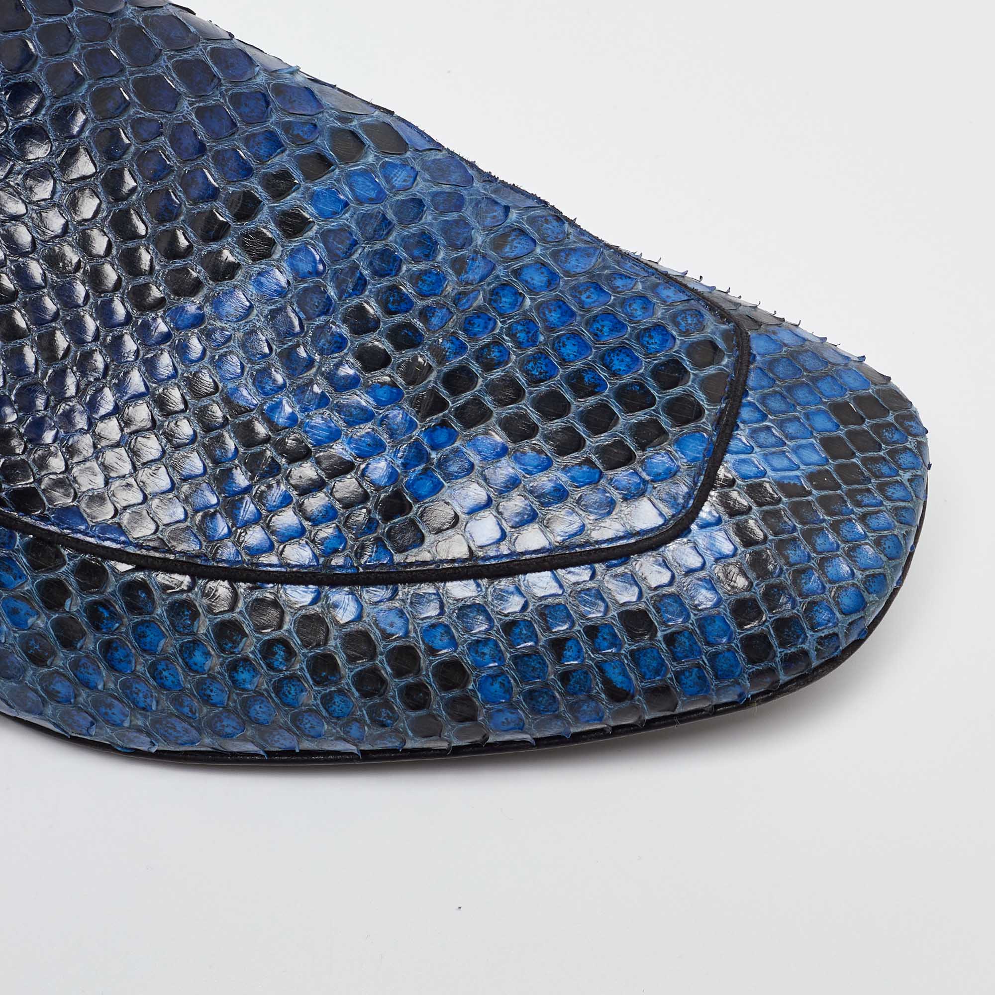 Louis Vuitton Blue/Black Python Studded Heel Loafers Size 37.5 