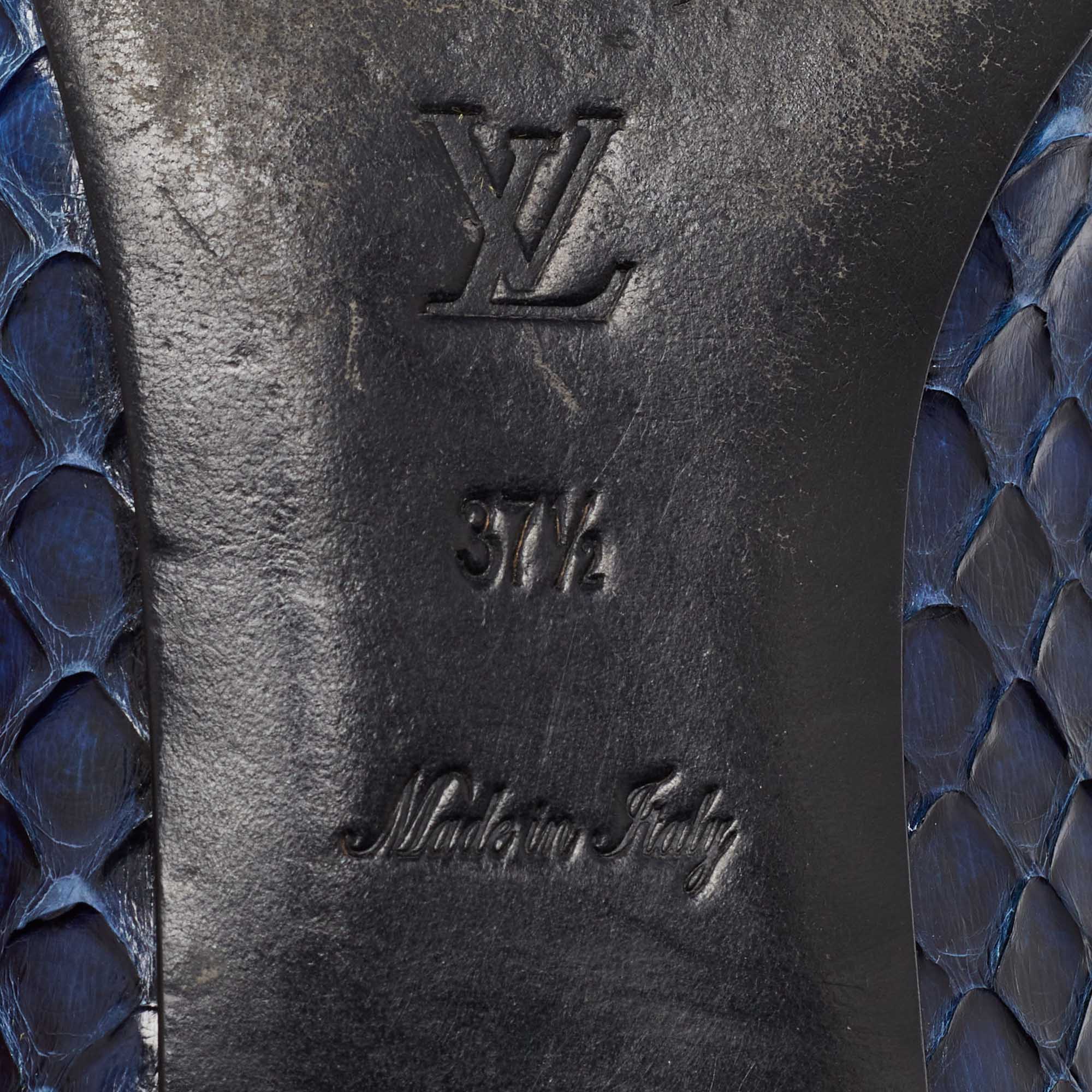 Louis Vuitton Blue/Black Python Studded Heel Loafers Size 37.5 
