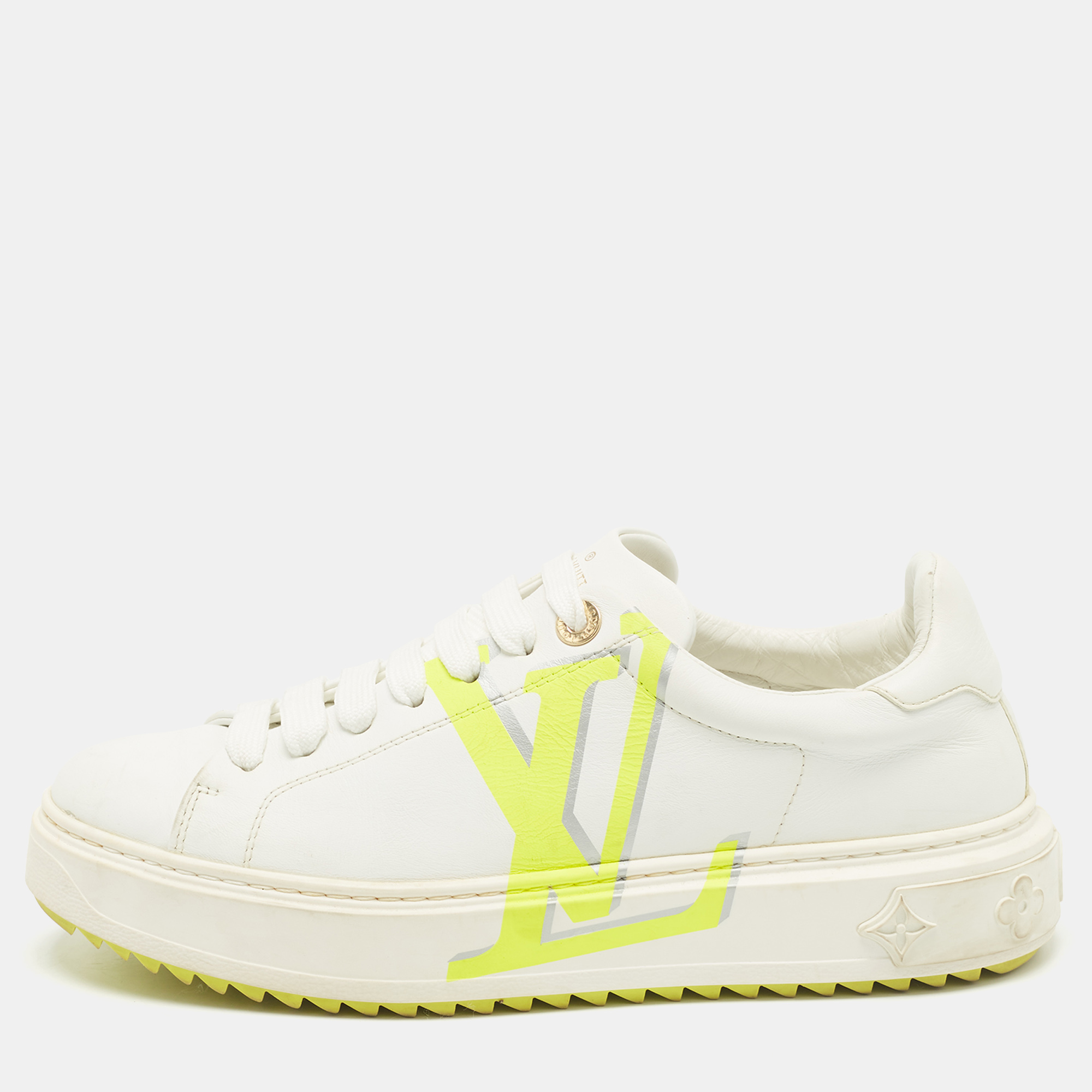 Pre-owned Louis Vuitton White Leather Time Out Low Top Sneakers Size 38.5