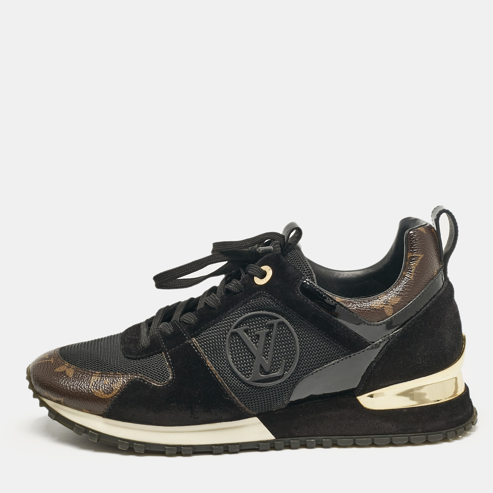 Pre-owned Louis Vuitton Black/brown Monogram Coated Canvas And Mesh Run Away Low Top Sneakers Size 38