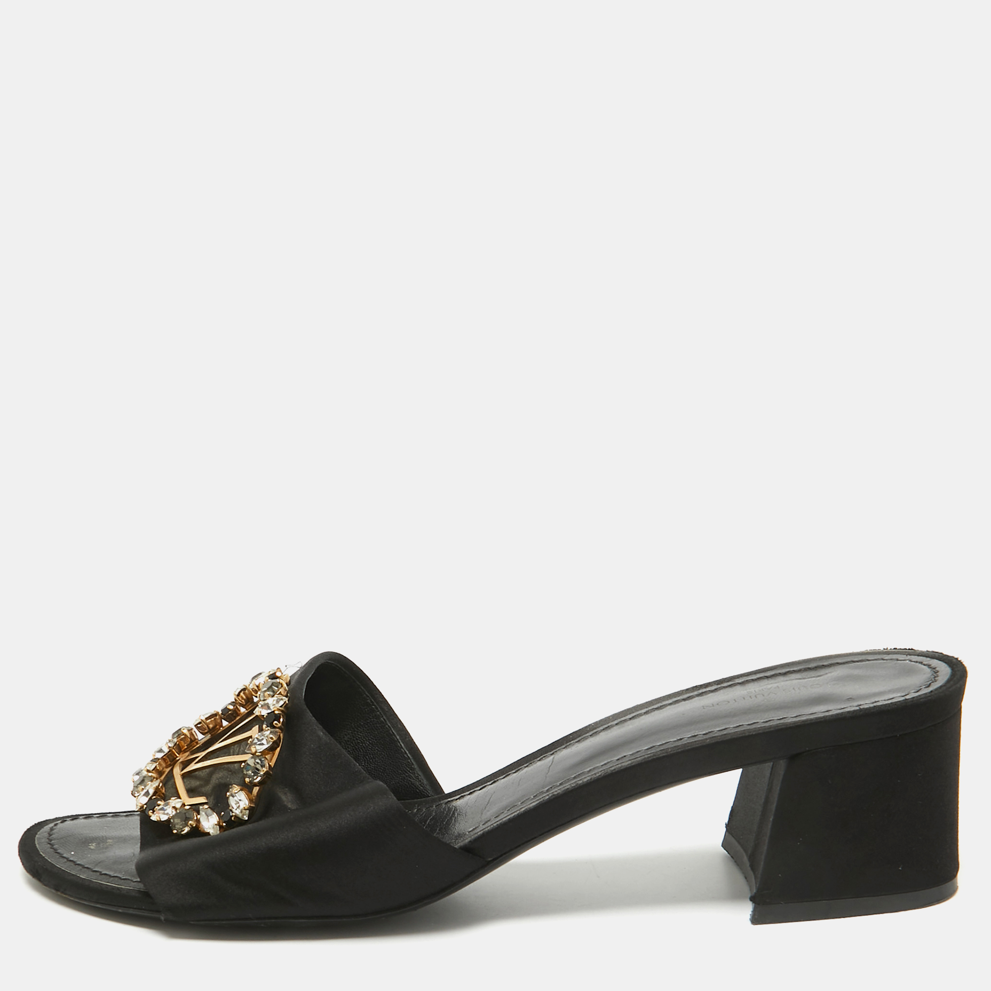 

Louis Vuitton Black Satin Madeleine Slide Sandals Size