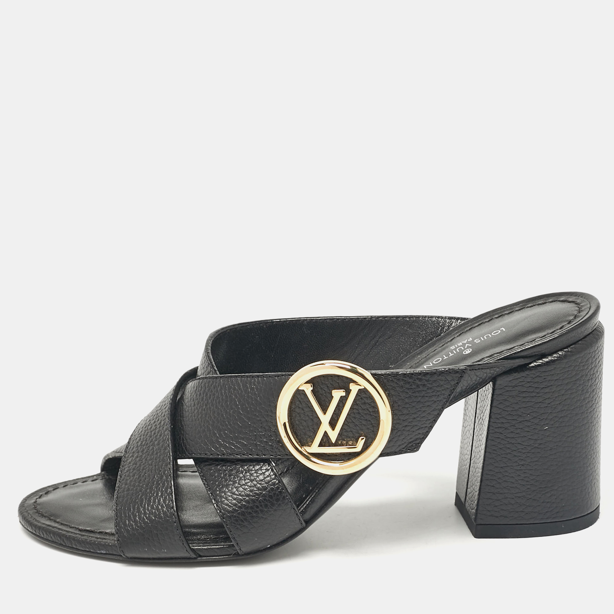 Pre-owned Louis Vuitton Black Leather Slide Sandals Size 36.5