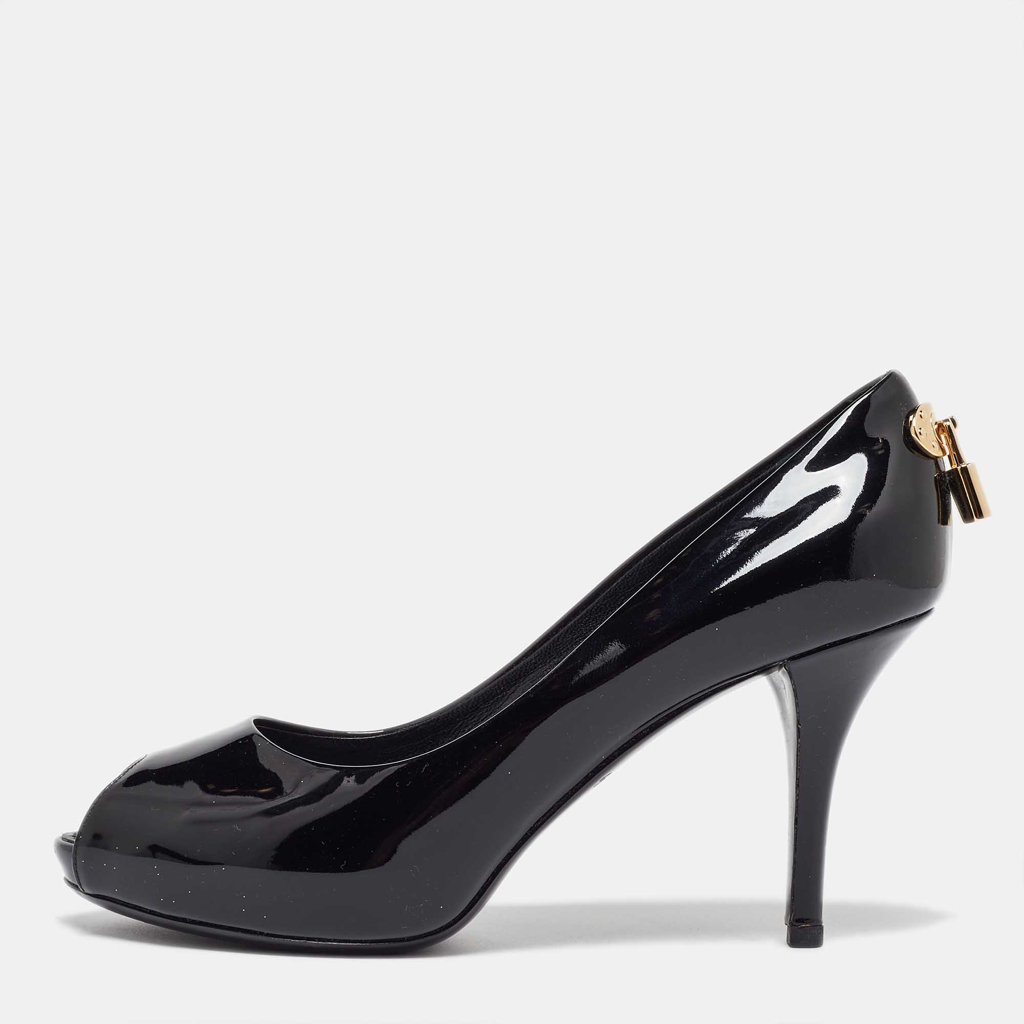 

Louis Vuitton Black Patent Leather Oh Really! Peep Toe Pumps