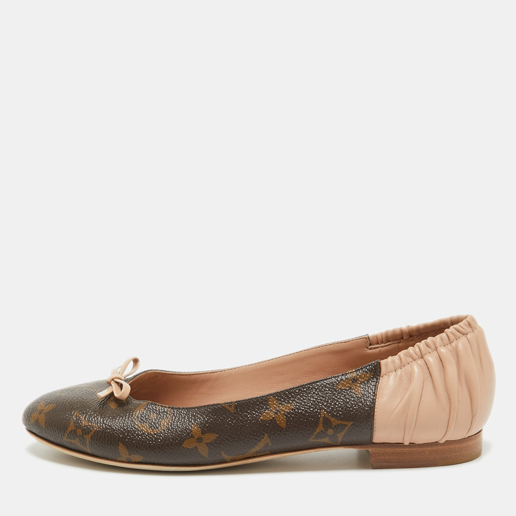 

Louis Vuitton Brown/Pink Monogram Canvas and Leather Scrunch Ballet Flats Size