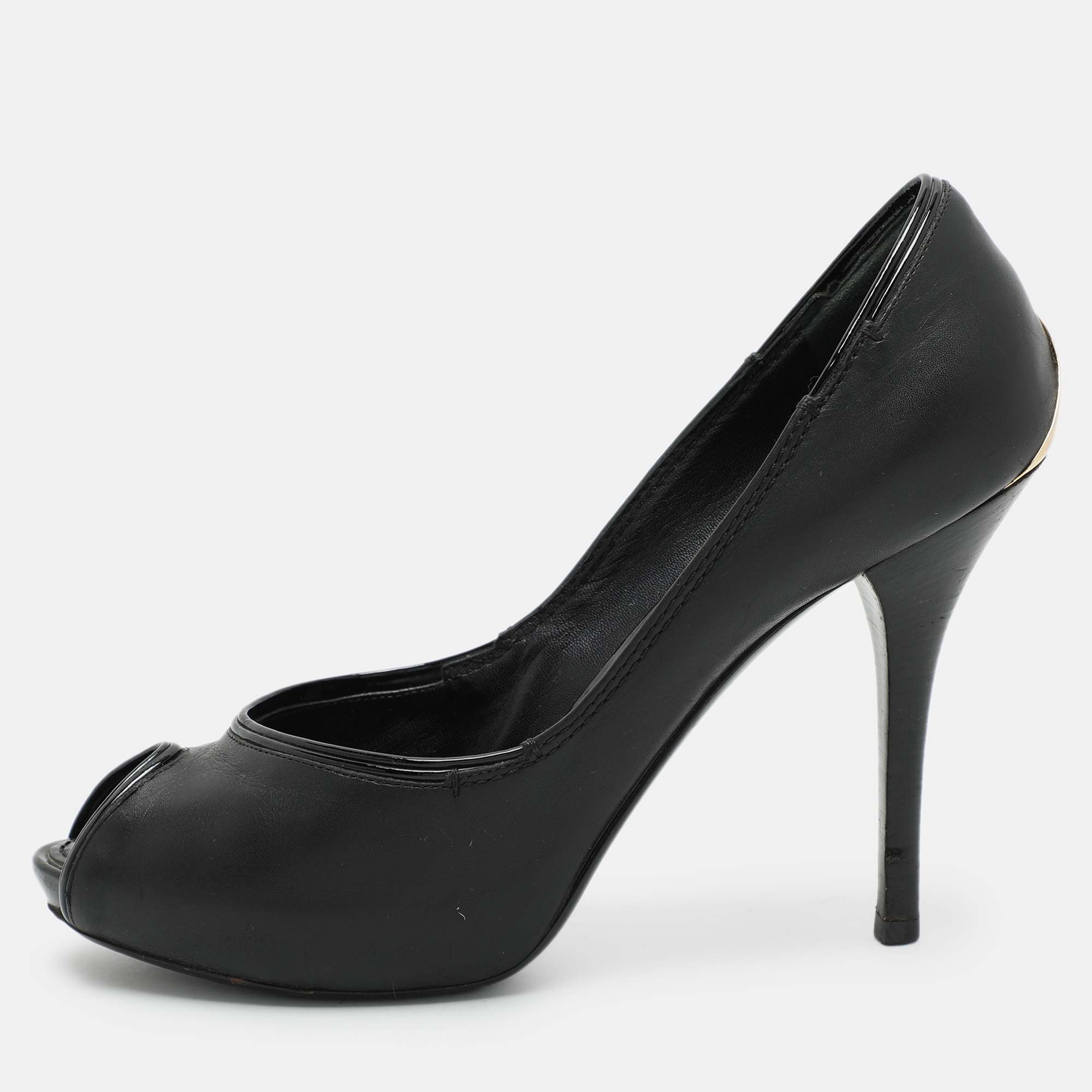 

Louis Vuitton Black Leather Peep Toe Pumps Size