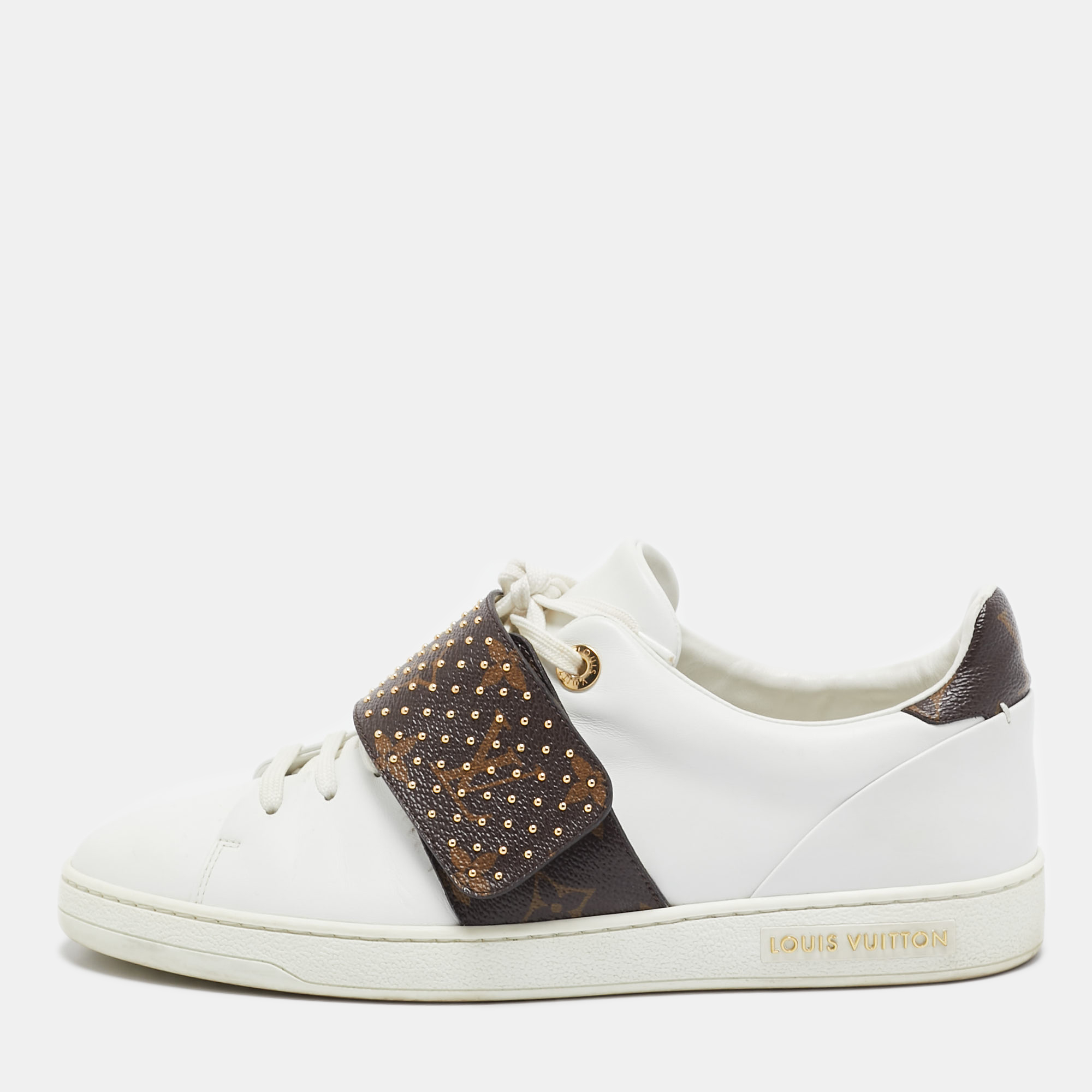 

Louis Vuitton White Leather and Monogram Canvas Frontrow Sneakers Size