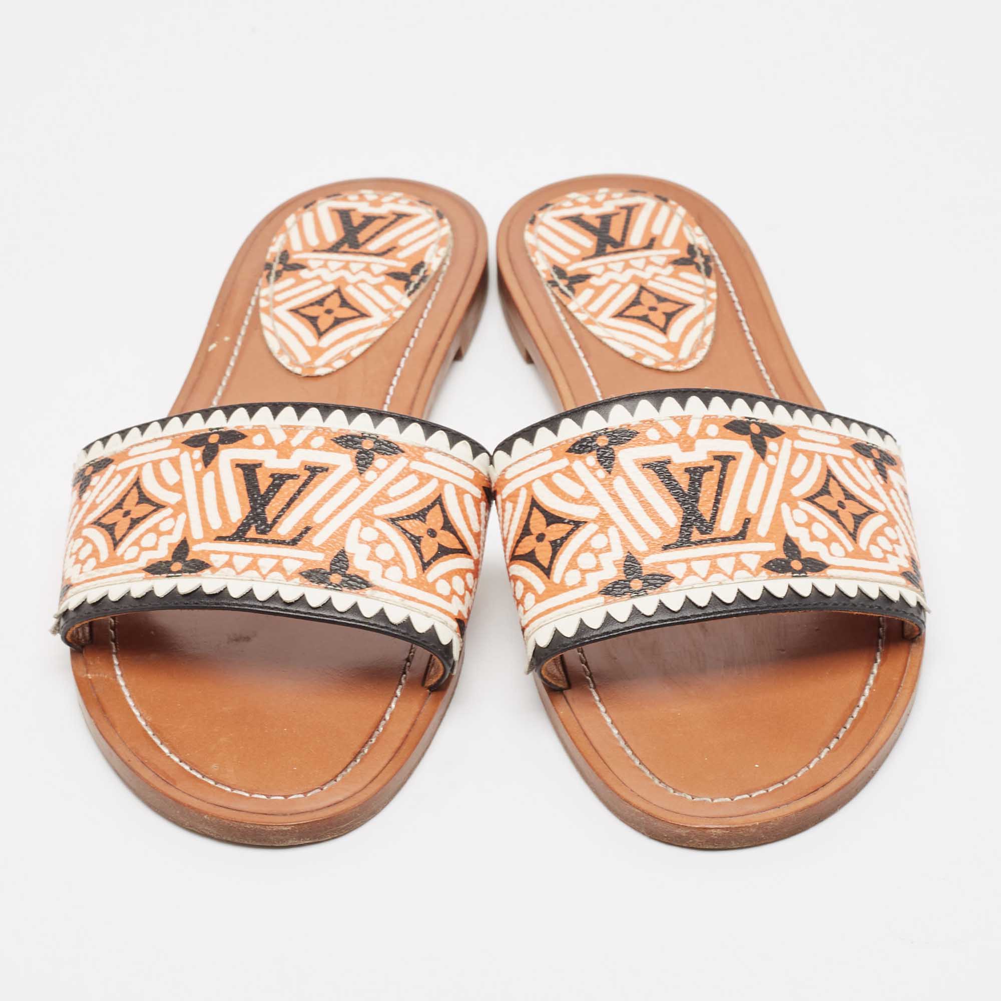Louis Vuitton Multicolor Canvas and Leather Lock It Flat Sandals Size 40 