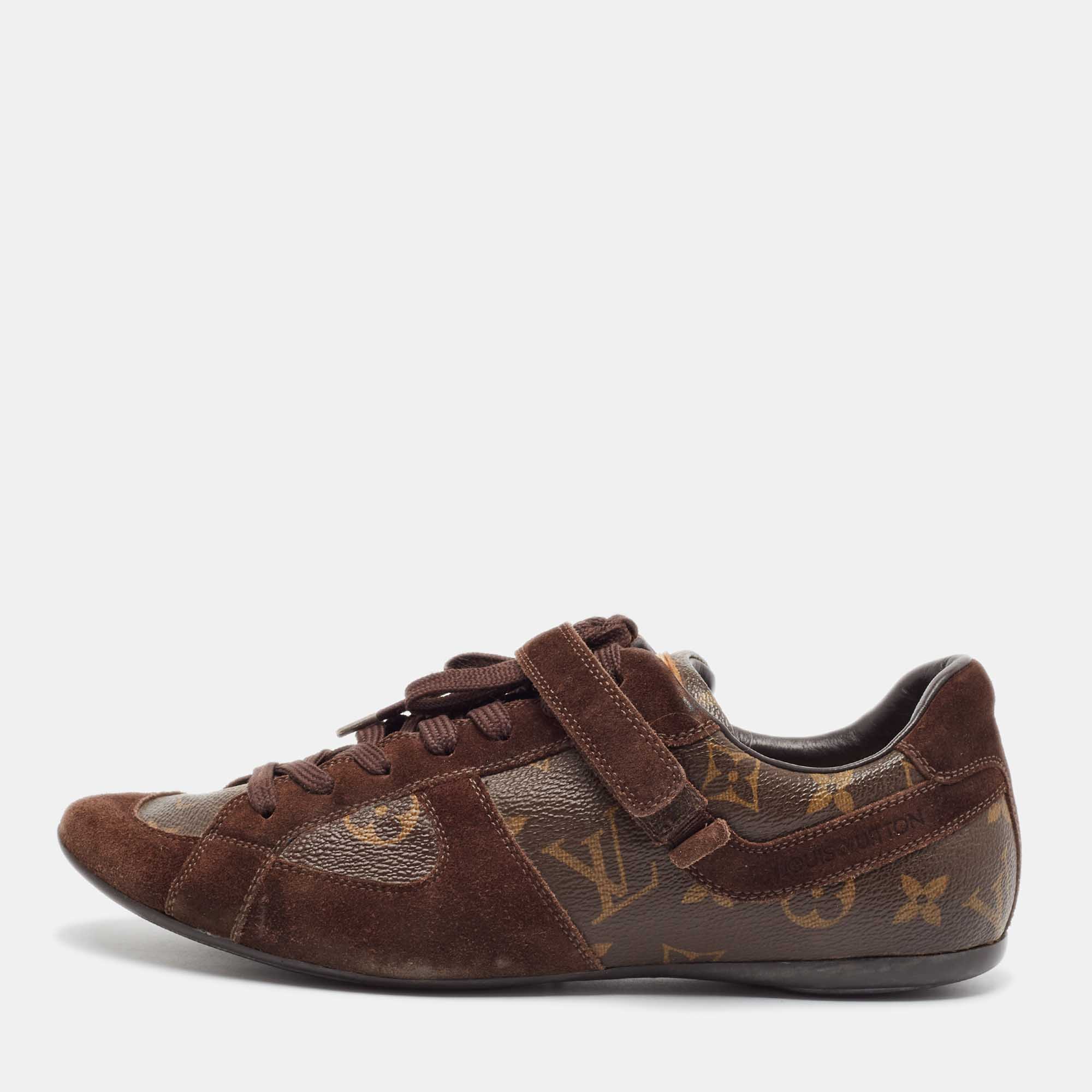 

Louis Vuitton Brown Canvas and Suede Lace Up Sneakers Size