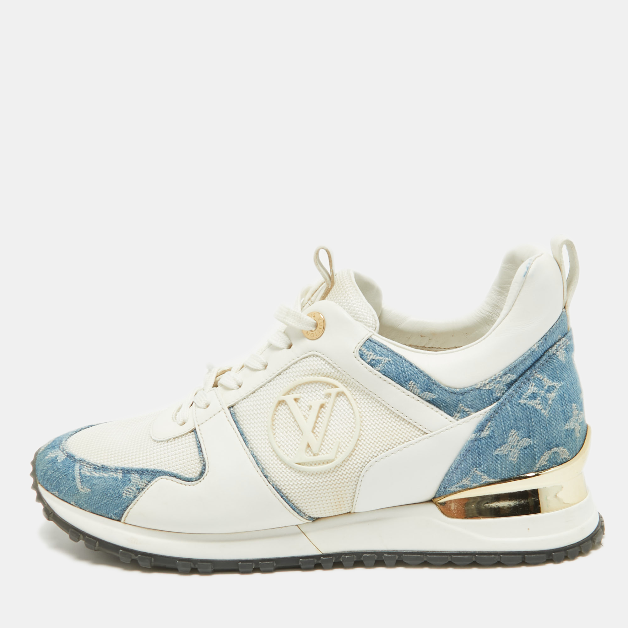 

Louis Vuitton White/Blue Denim and Leather Run Away Low Top Sneakers Size