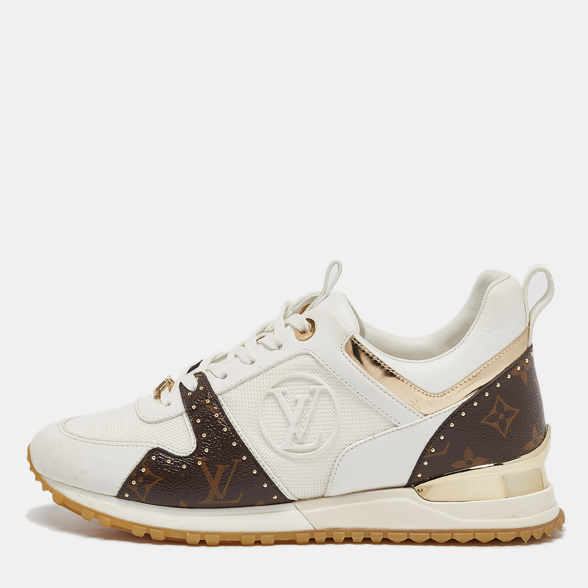 

Louis Vuitton White/Brown Monogram Canvas and Leather Run Away Low Top Sneakers Size