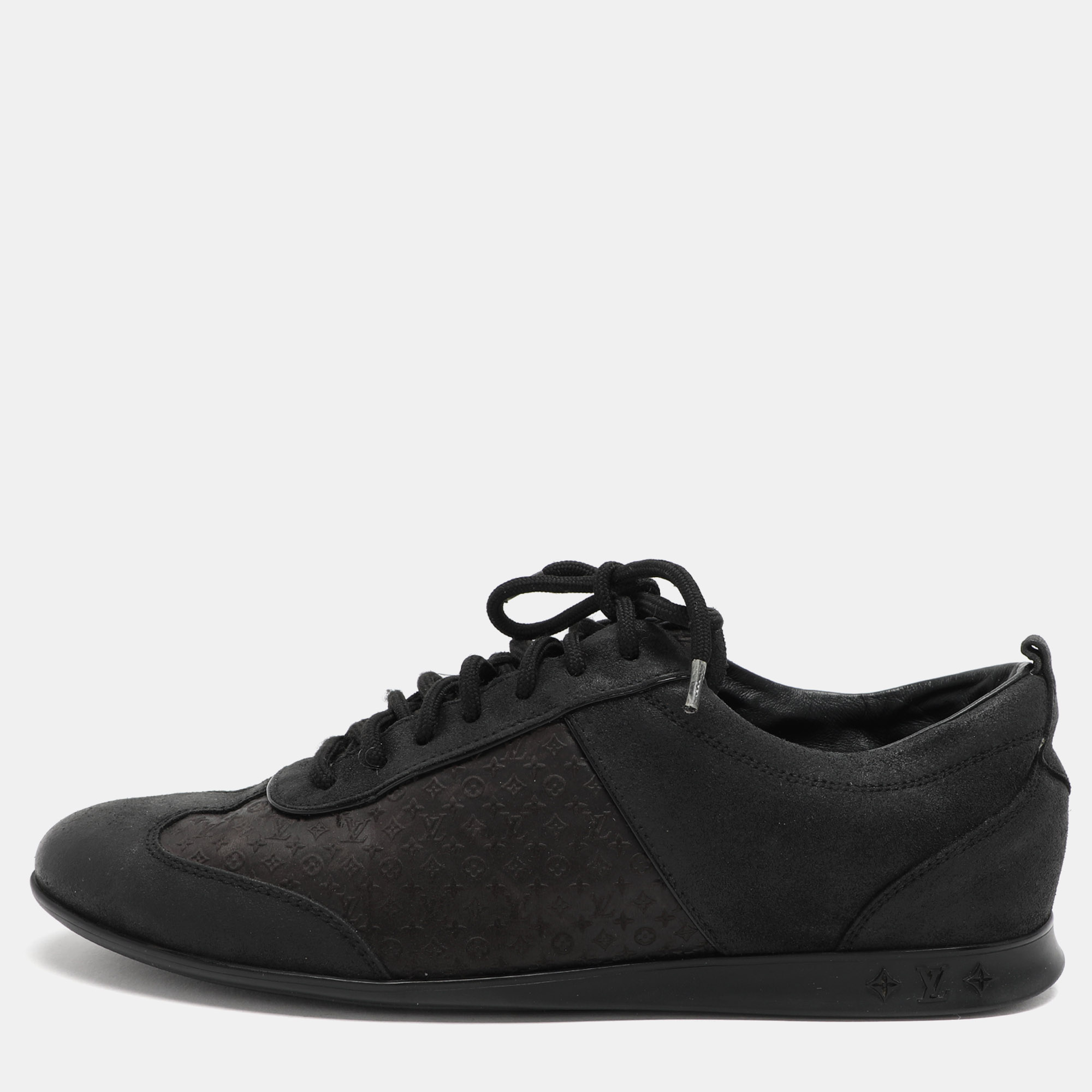 

Louis Vuitton Black Monogram Satin and Suede Low Top Sneakers Size