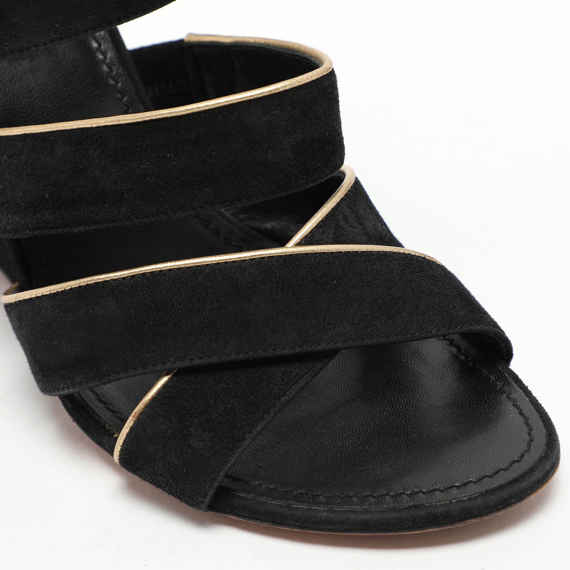Louis Vuitton Black/Gold Suede and Leather Wedge Sandals Size 39 